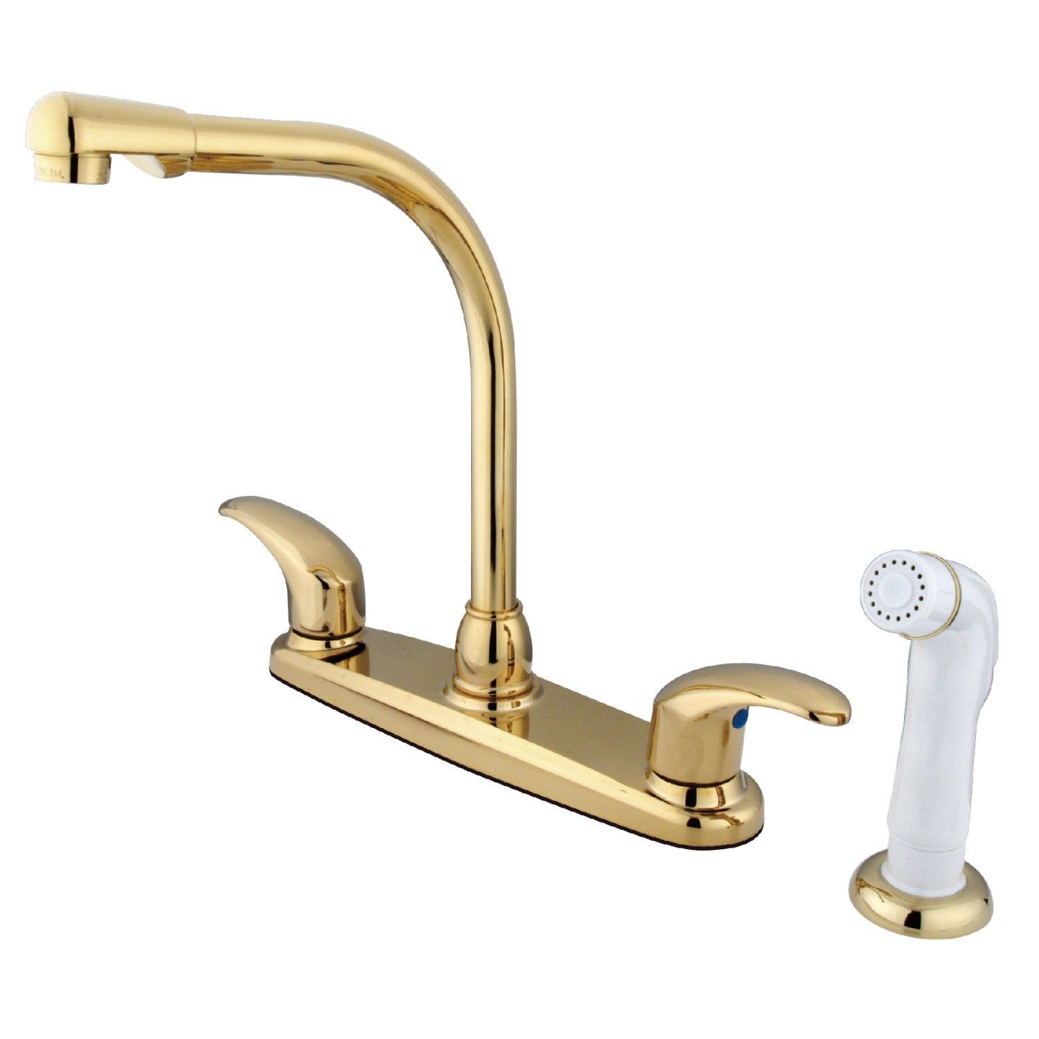 Kingston Tulare KB712LL - Robinet de cuisine central à deux poignées 4 trous 8" avec pulvérisateur latéral, laiton poli