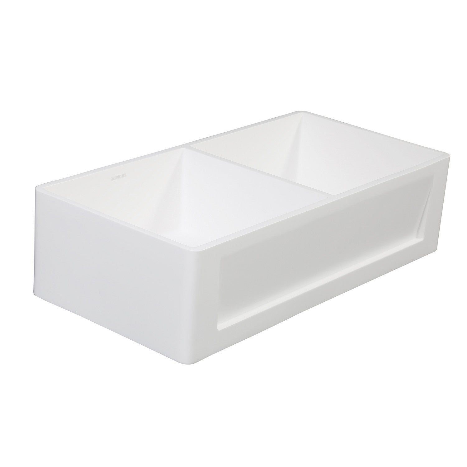 Kingston Arcticstone GKFA361810SQD 36-Inch Solid Surface White Stone Apron-Front Double Bowl Farmhouse Kitchen Sink with Strainers x 2, Matte White
