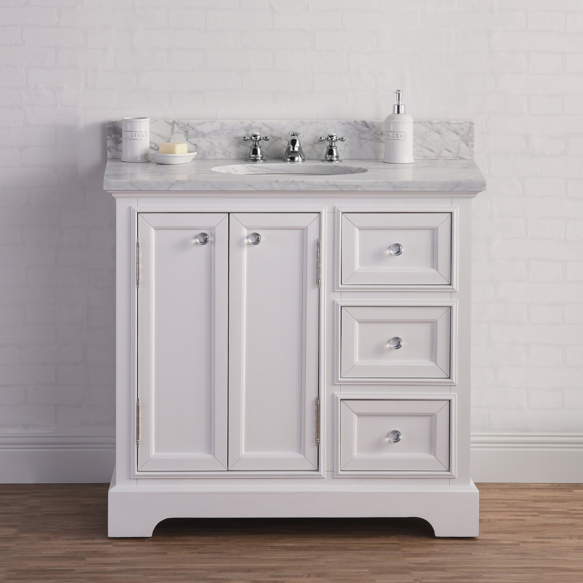 Kingston Luxe DE36CW01PW - 36 in. x 22 in. Bathroom Vanity Marble Top and White Basin, White