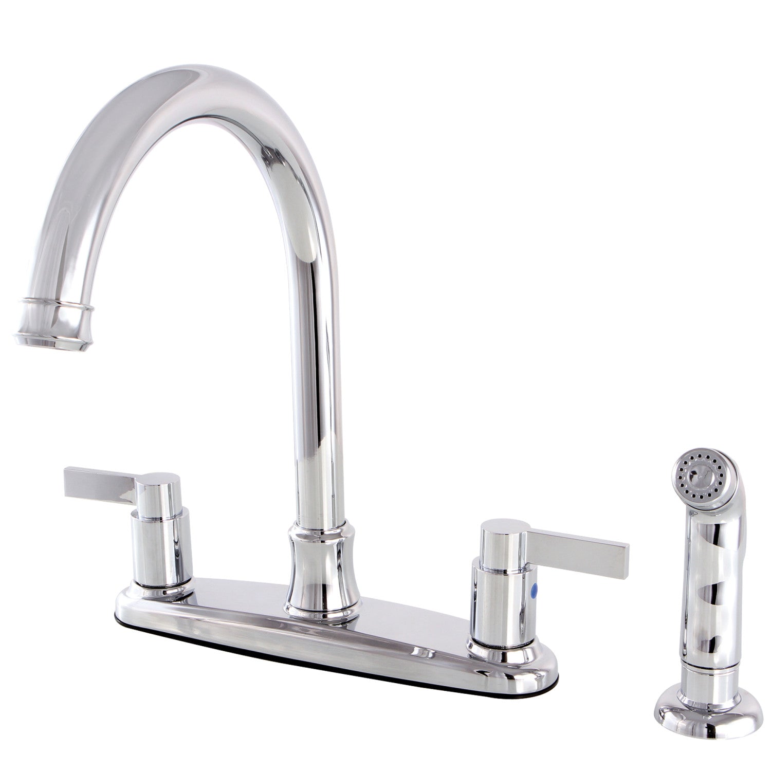 Kingston Tulare FB7791NDLSP - NuvoFusion Robinet de cuisine à deux poignées 4 trous 8" avec pulvérisateur latéral, chrome poli