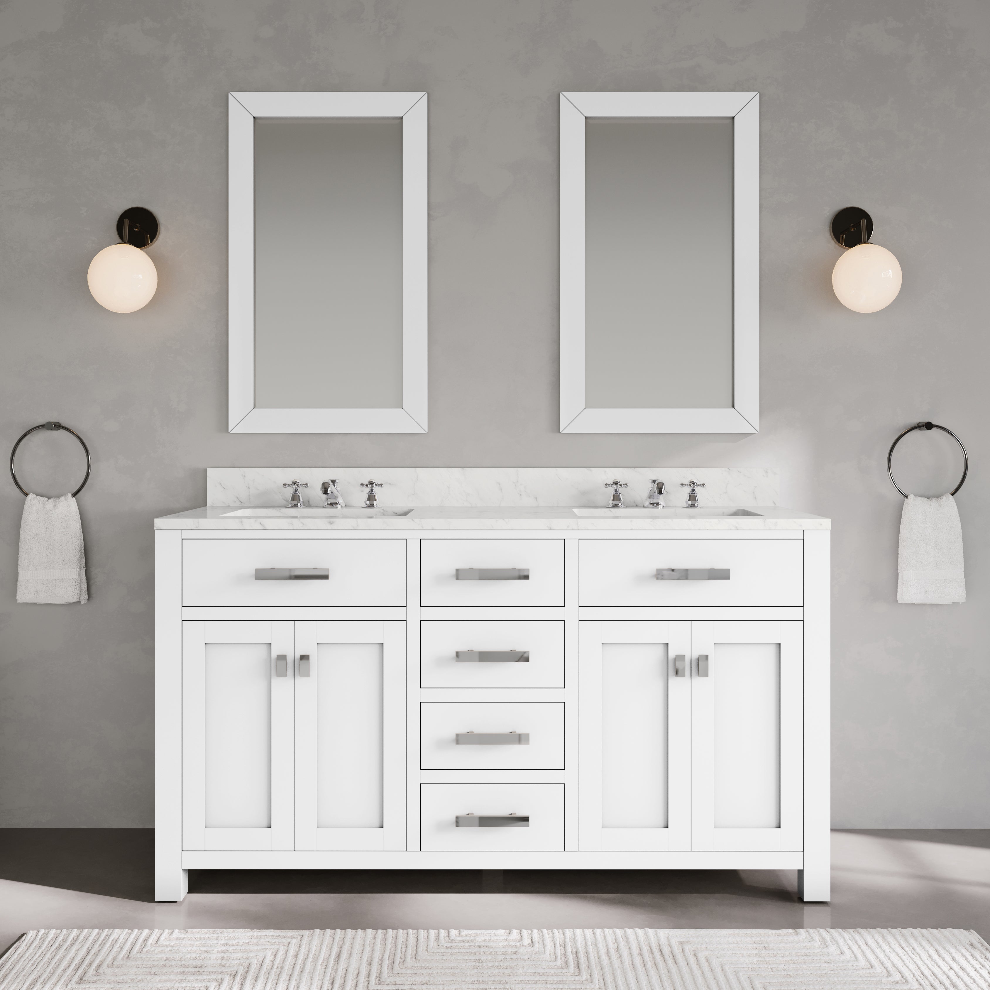 Kingston Luxe MS60CW01PW - 60 in. x 21.5 in Bathroom Vanity Marble Top in Carrara White, Modern White