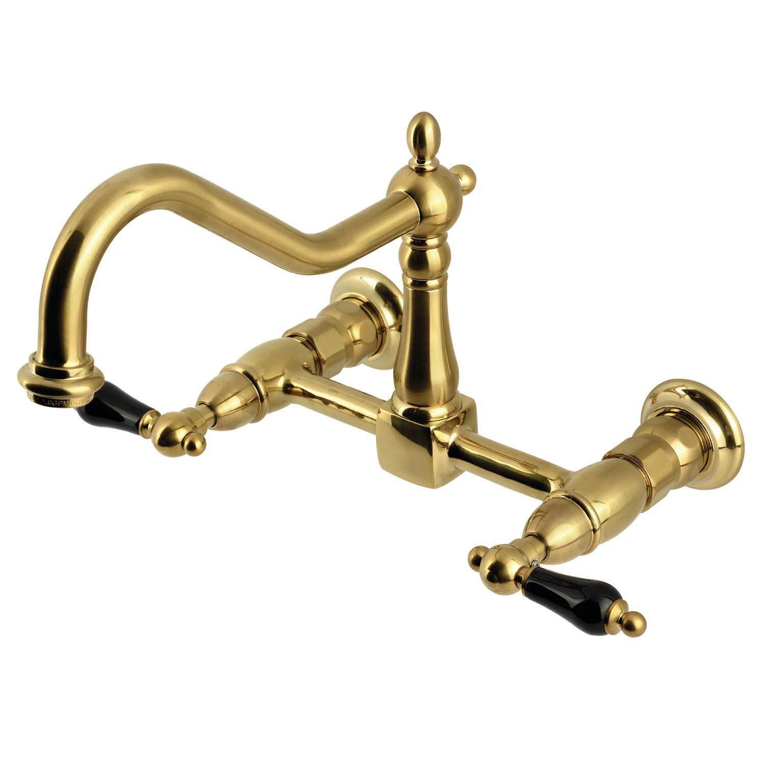 Kingston Heirloom KS1247PKL - Robinet de cuisine à deux poignées 2 trous Wall Mount Bridge, laiton brossé