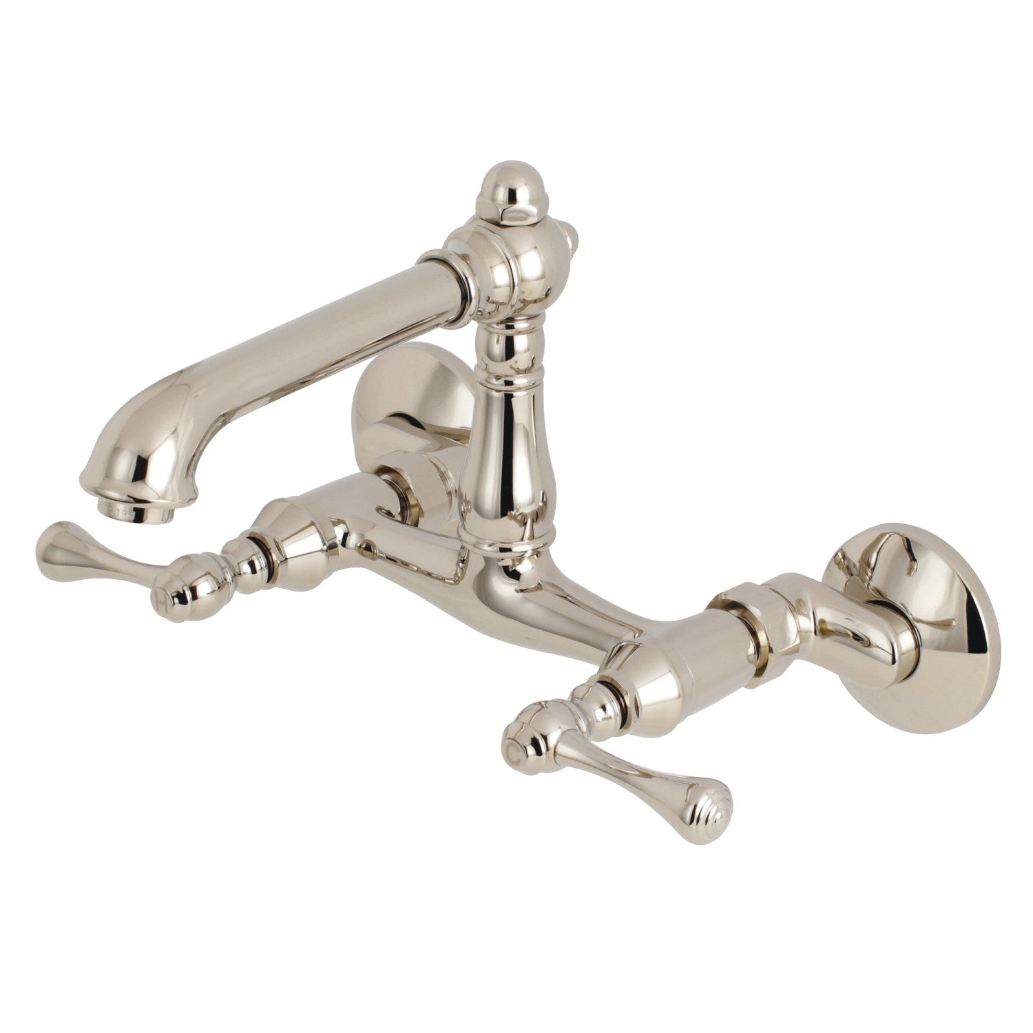 Kingston Tulare KS7226BL - Robinet de cuisine à deux poignées de pays anglais 2 trous Wall Mount Bridge, nickel poli