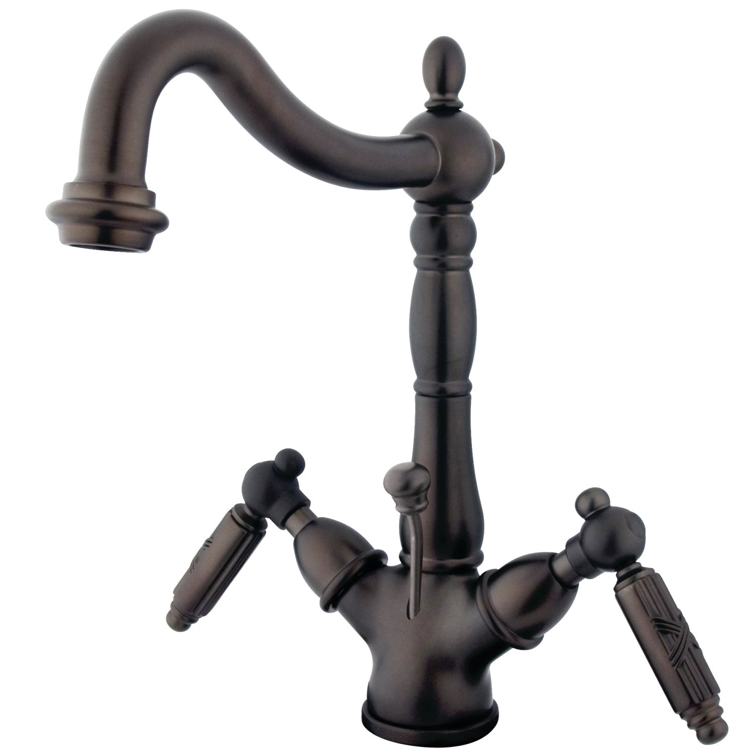 Kingston Heirloom KS1435GL - Victorian Double-Handle 1-or-3 Hole montage sur plage 4-Inch Centerset Robinet de salle de bains avec laiton à tirette, huile frotté Bronze