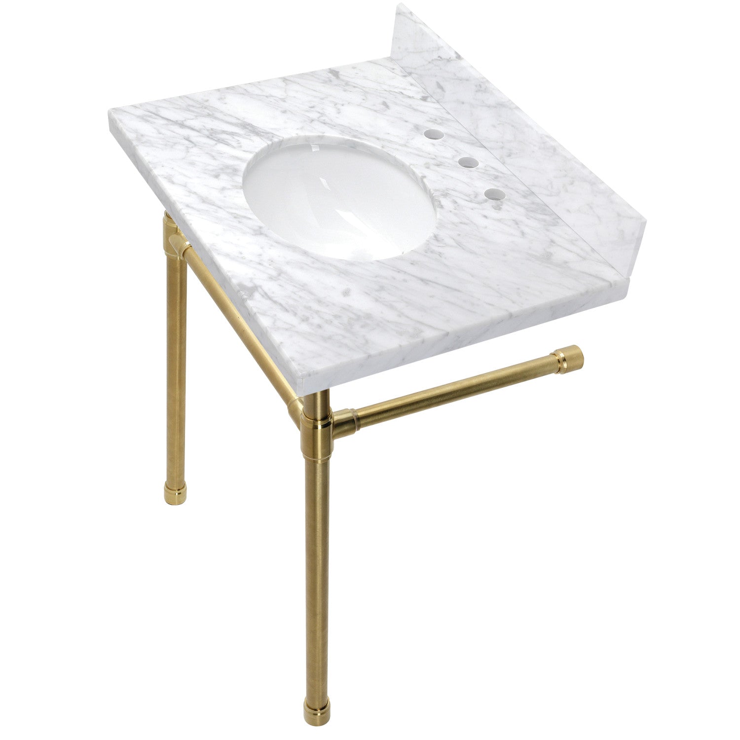 Kingston Tulare KVPB30M87ST - Dreyfuss 30-Inch Carrara Marble Vanity Top with Stainless Steel Legs (8-Inch, 3-Hole), Carrara Marble White/Brushed Brass