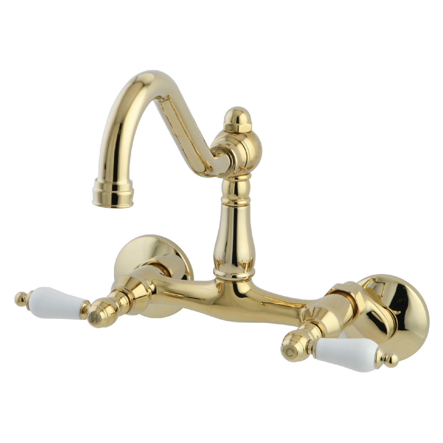 Kingston Heirloom KS3222PL - Robinet de cuisine à deux poignées vintage 2 trous Wall Mount Bridge, laiton poli