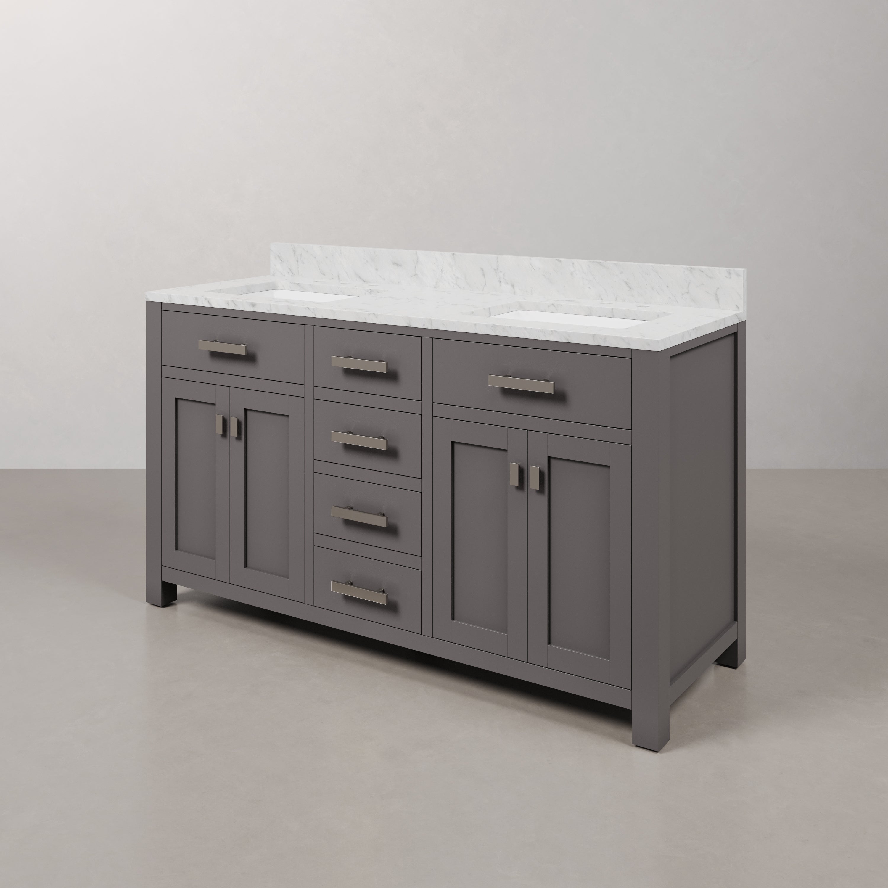 Kingston Luxe MS60CW01CG - 60 in. x 21 in. Bathroom Vanity Marble Top in Carrara White, Cashmere Grey