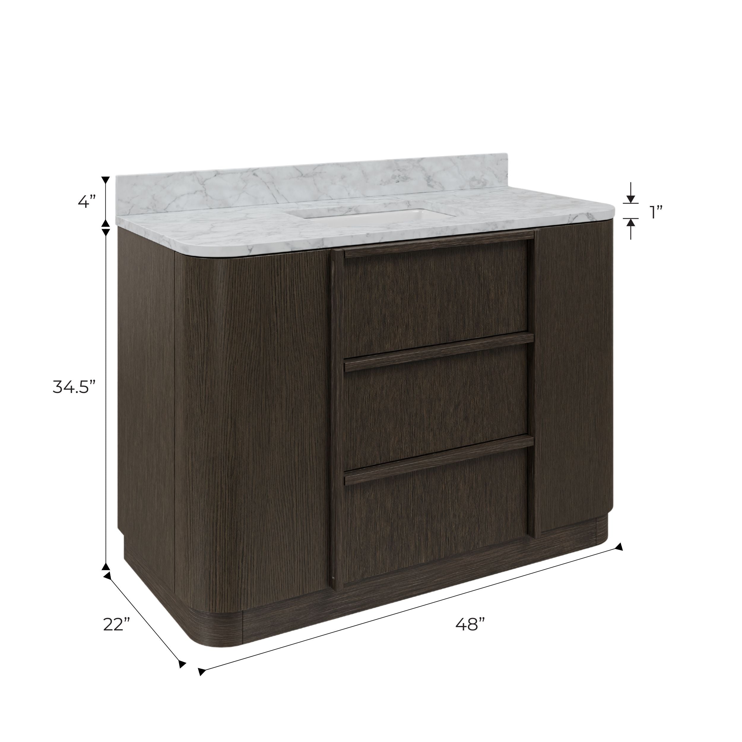 Kingston Luxe OX48CW00CO - 48 in. x 22 in. Bathroom Vanity Single Sink Freestanding with Carrara White Marble Top, Charcoal Oak