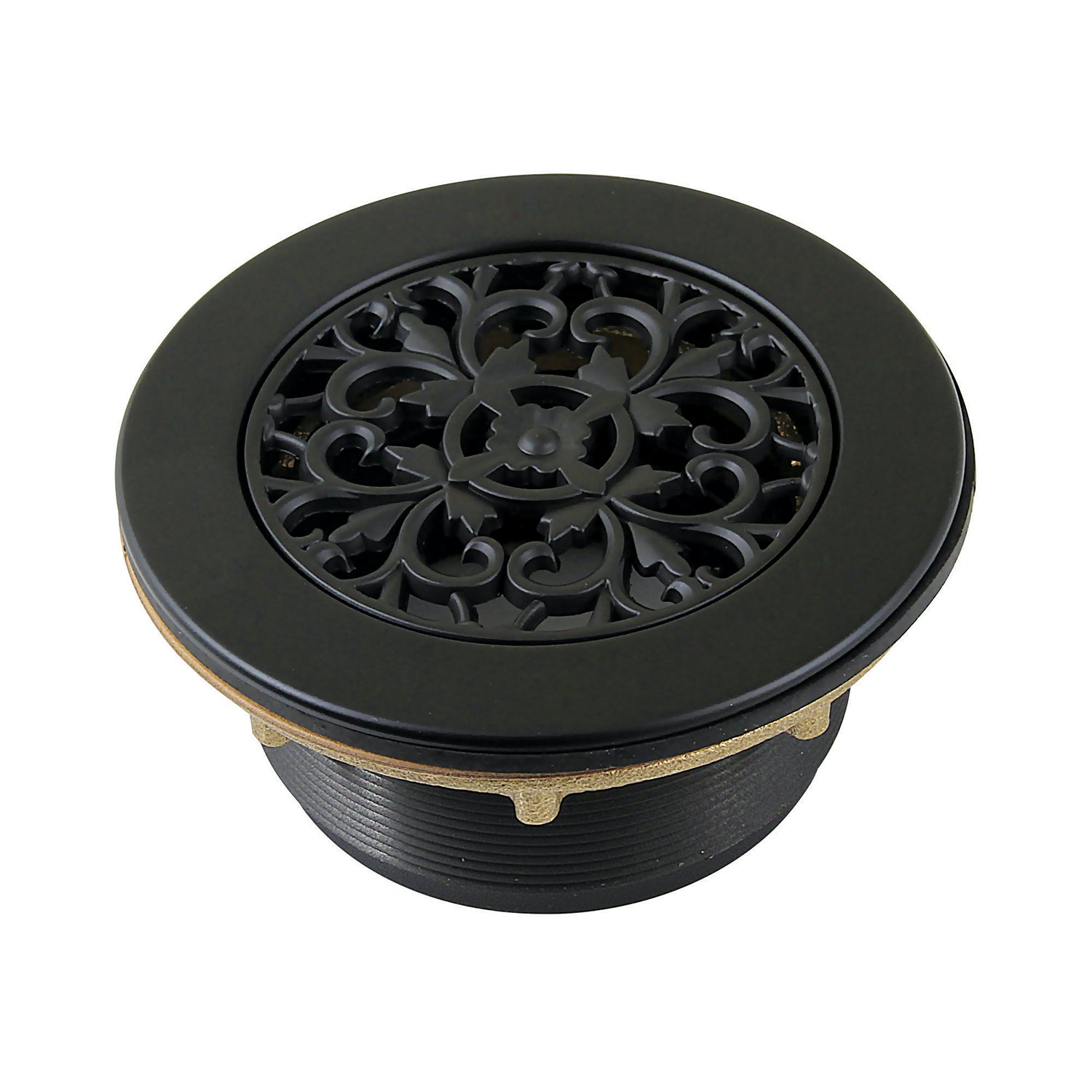 Kingston Watercourse BSFT4130 4-1/4-Inch Brass Round Grid Shower Base Drain with Flange, Matte Black