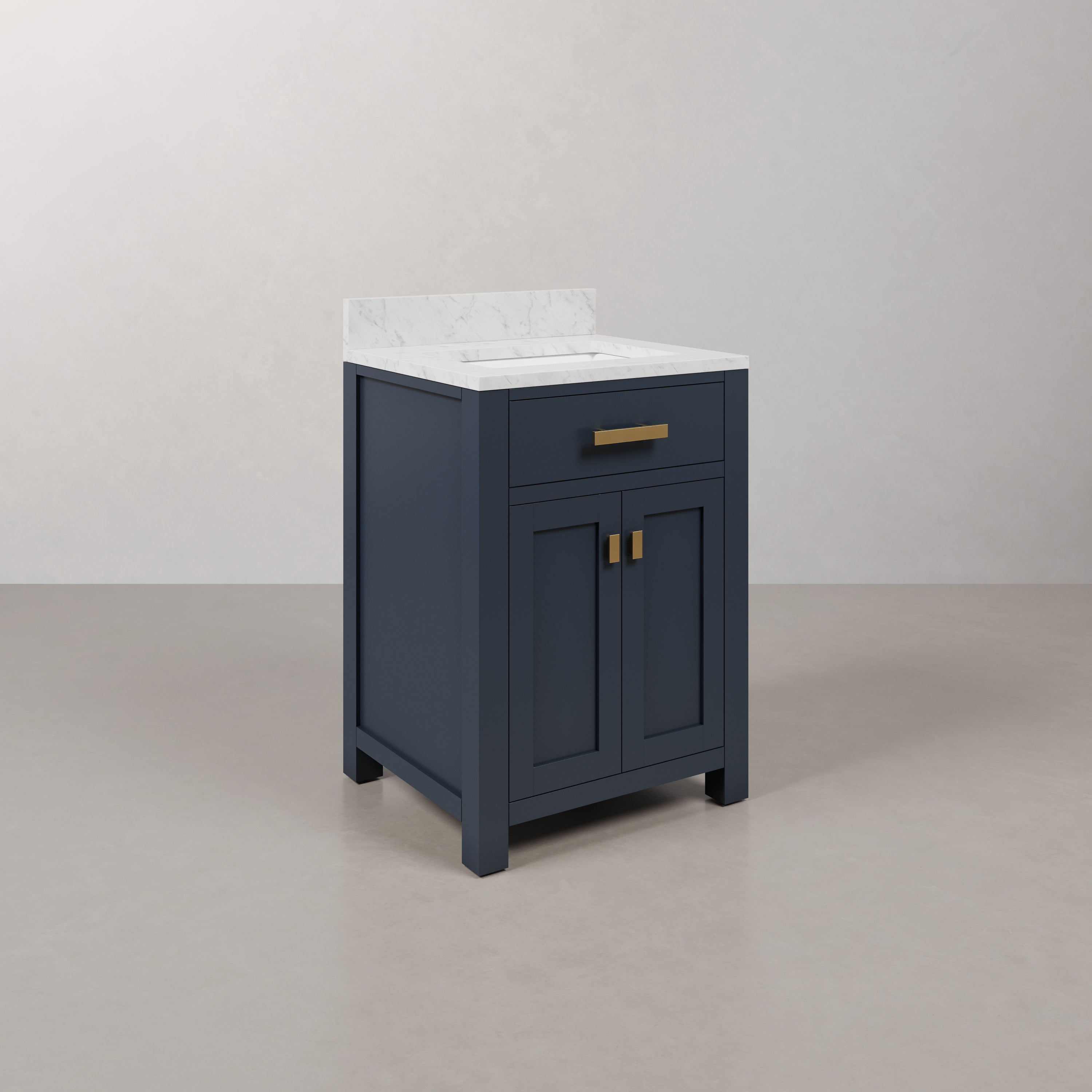 Kingston Luxe MS24CW06MB - 24 in. x 21.5 in. Bathroom Vanity Marble Top in Carrara White and White Basin, Monarch Blue