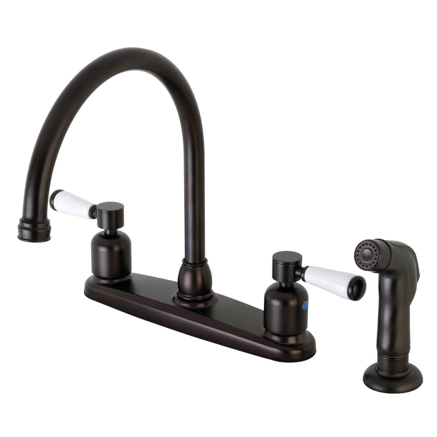 Kingston Tulare FB795DPLSP - Paris à deux poignées 4 trous 8" Centerset Robinet de cuisine avec pulvérisateur latéral, huile frotté Bronze