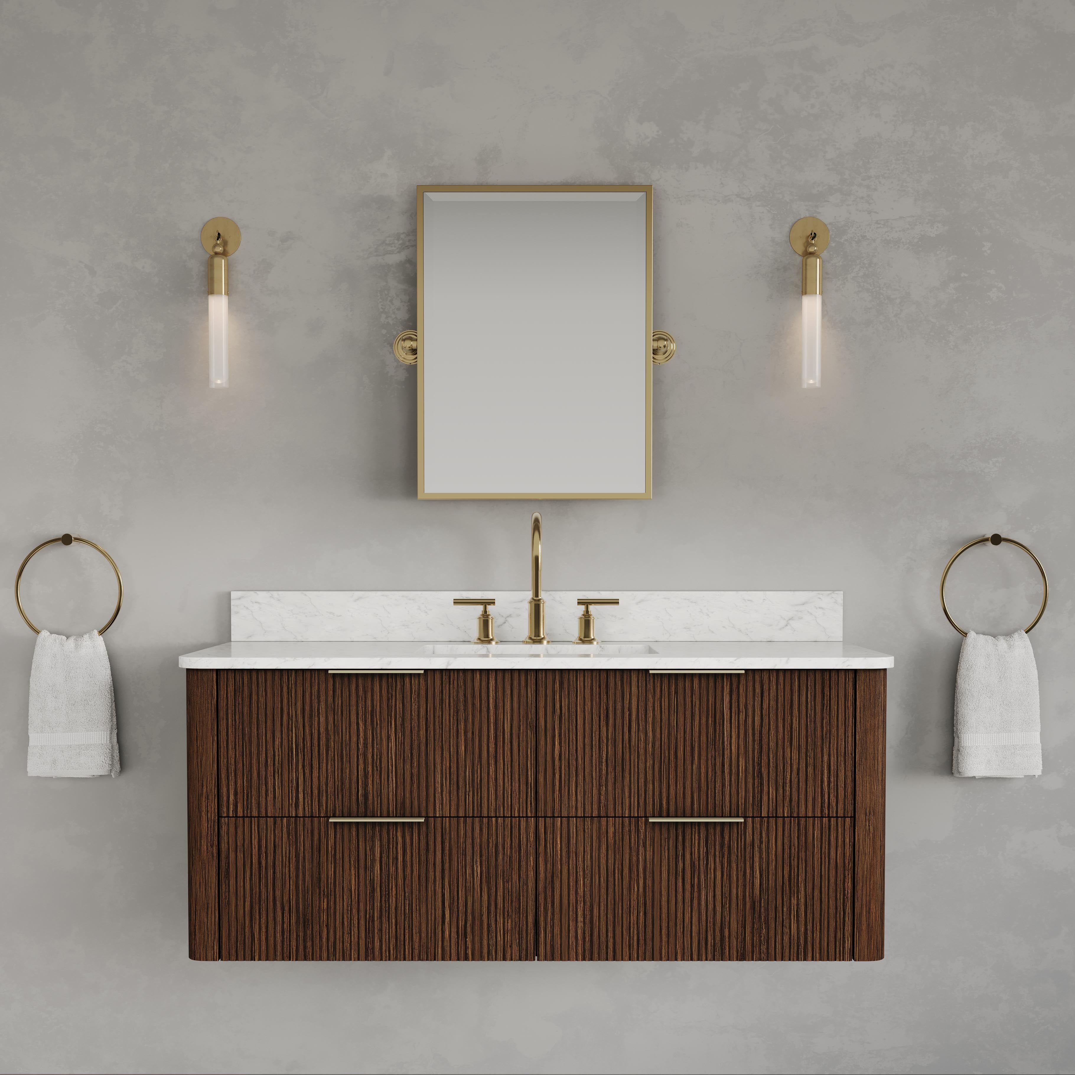 Kingston Luxe EU48EM00TO - 48 in. x 22 in. Bathroom Vanity Single Sink Freestanding with Carrara White Engineered Stone Top, Truffle Oak