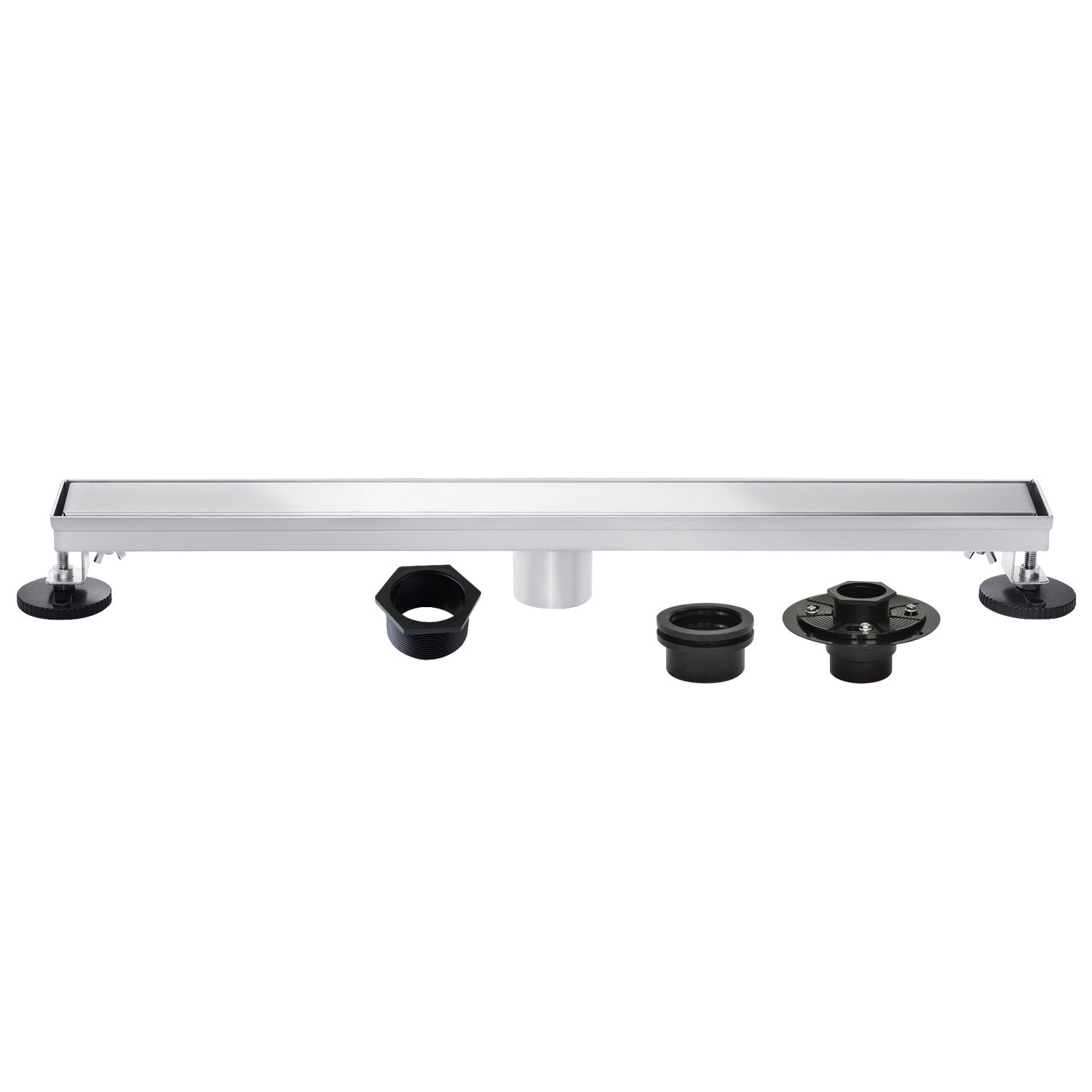 Kingston Watercourse BSFK3221 32-Inch Stainless Steel Linear Shower Drain with Reversible Tile Insert and Flat Grate, Drain with Base Flange and Hair Strainer, Polished Chrome