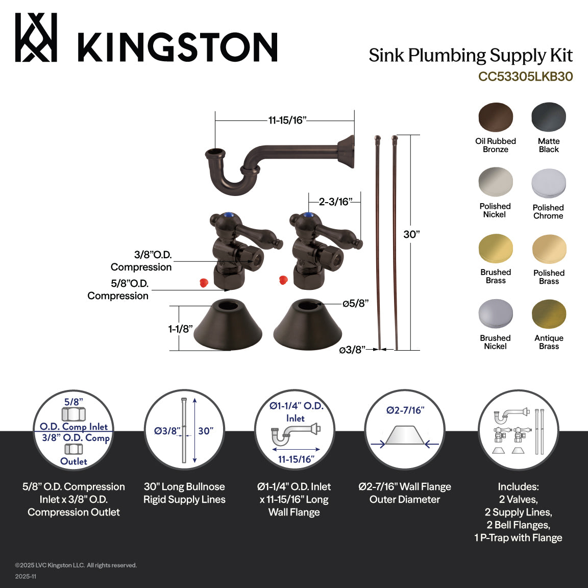 Kingston Heirloom CC53305LKB30 - Trimscape Traditional Plumbing Sink Trim Kit with P-Trap, Oil Rubbed Bronze