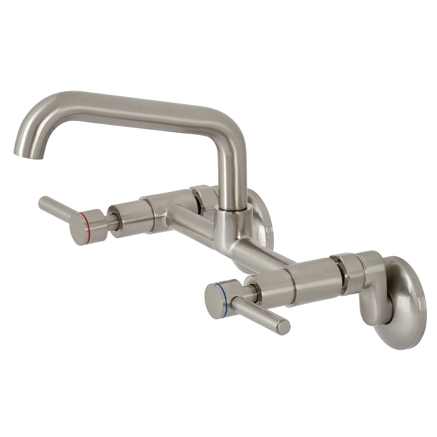 Kingston Sona KS823SN - Robinet de cuisine à deux poignées Concord 2 trous Wall Mount Bridge, nickel brossé