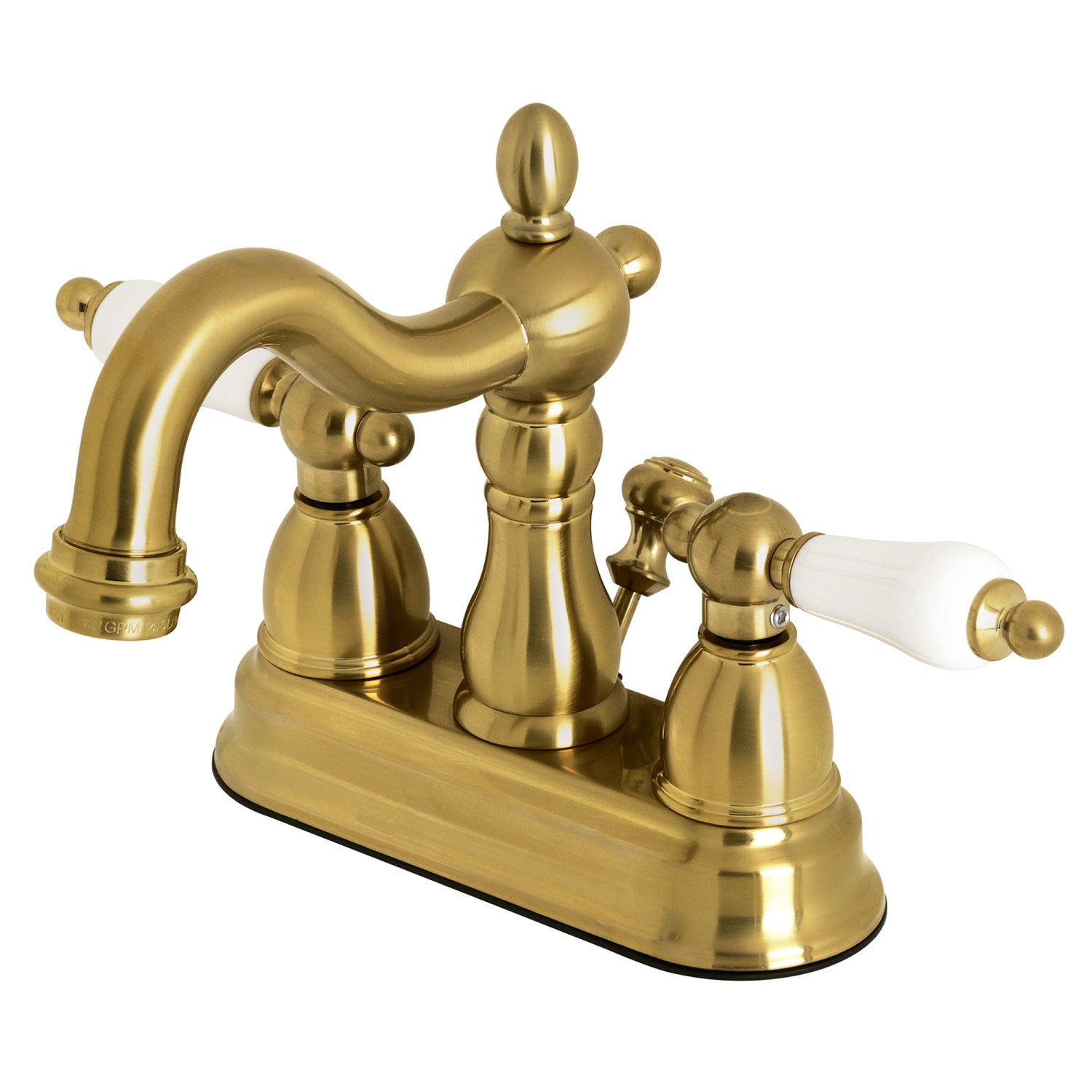 Kingston Heirloom KB1607PL - Heritage Double-Handle 3 trous montage sur plage 4-Inch Centerset Robinet de salle de bain avec drain à tirette, laiton brossé