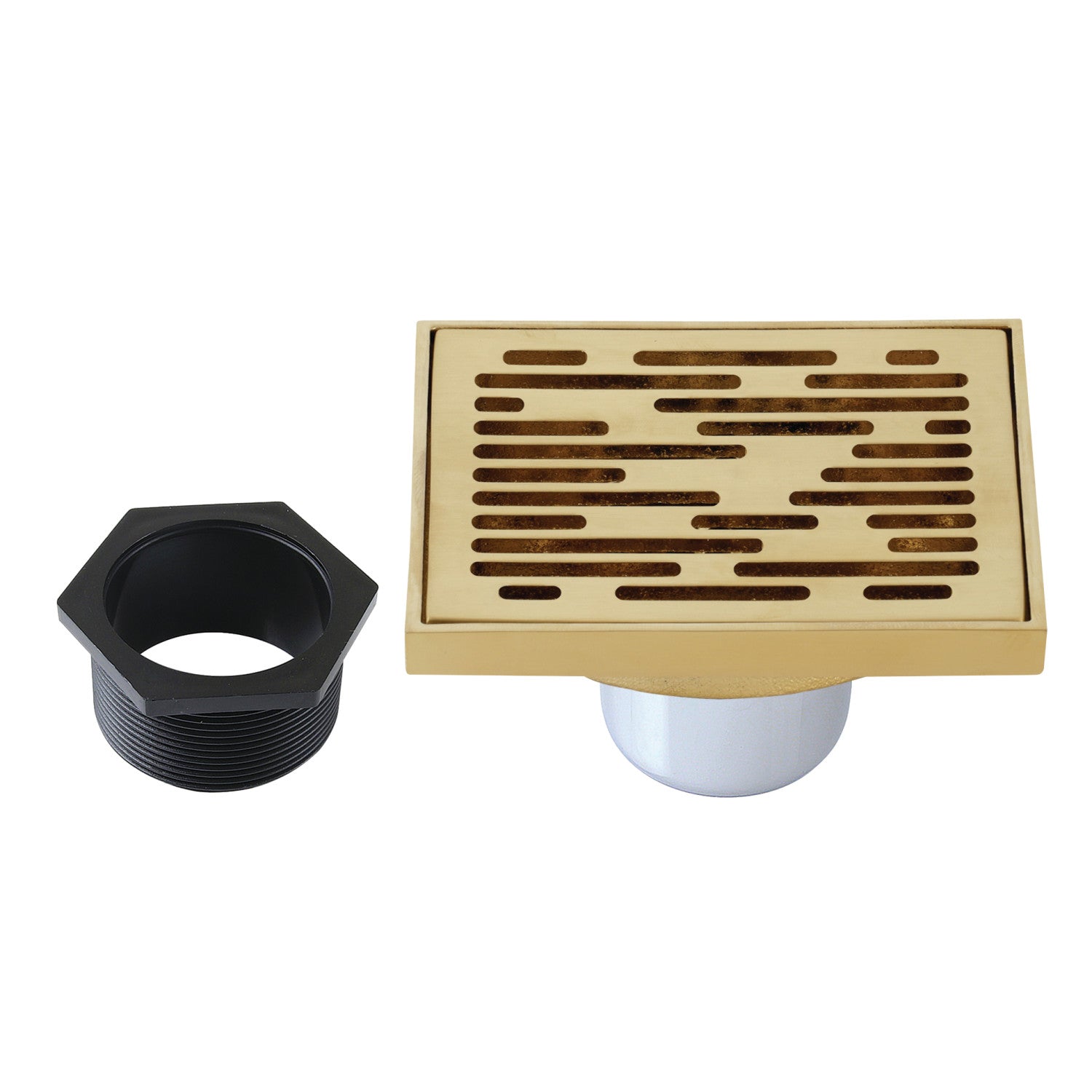 Kingston Watercourse BSF6310BB 4-Inch Brass Square Grid Shower Drain with Hair Strainer, Brushed Brass