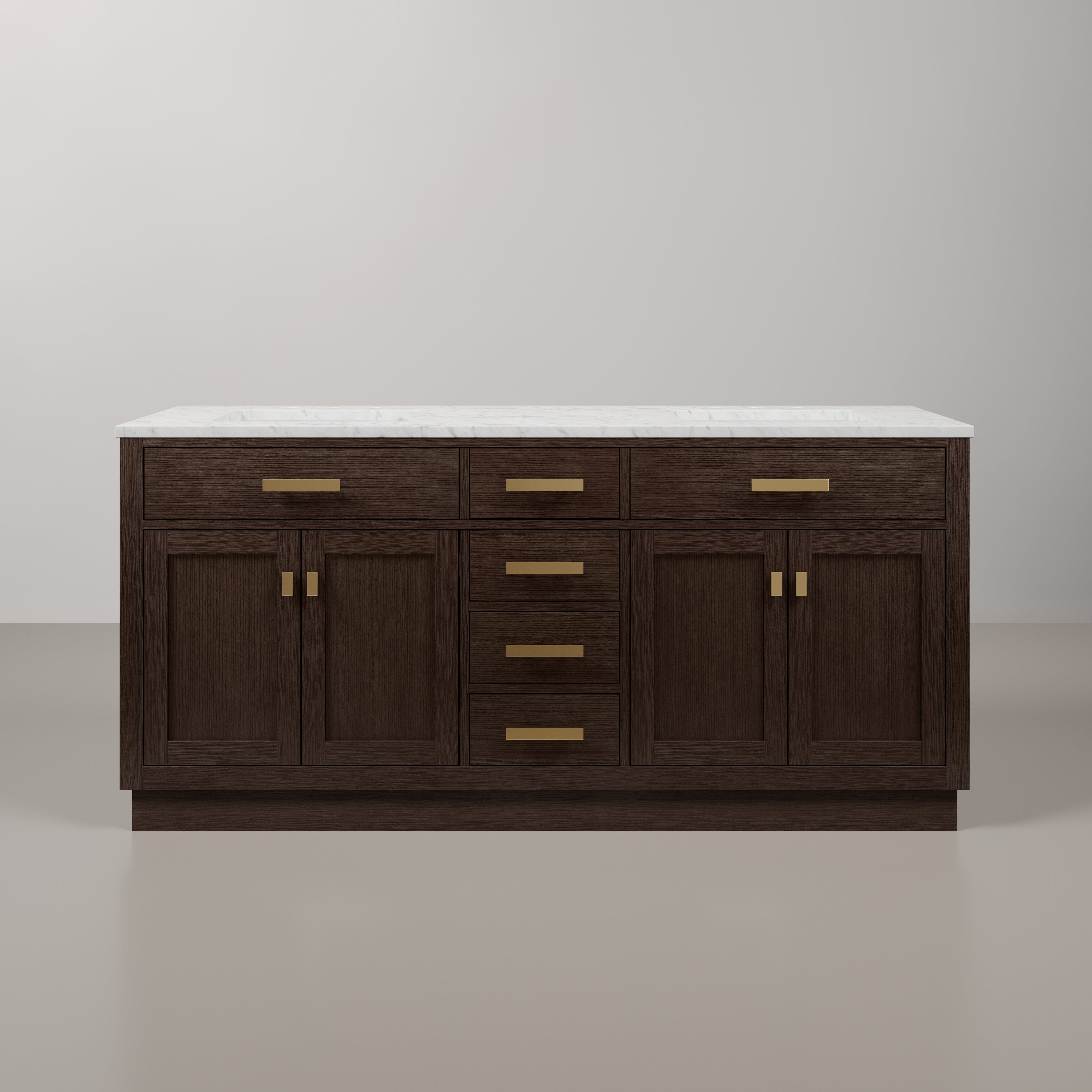 Kingston Luxe CH72CW06BK - 72 in. x 21.5 in. Bathroom Vanity Marble Top and White Basin, Brown Oak