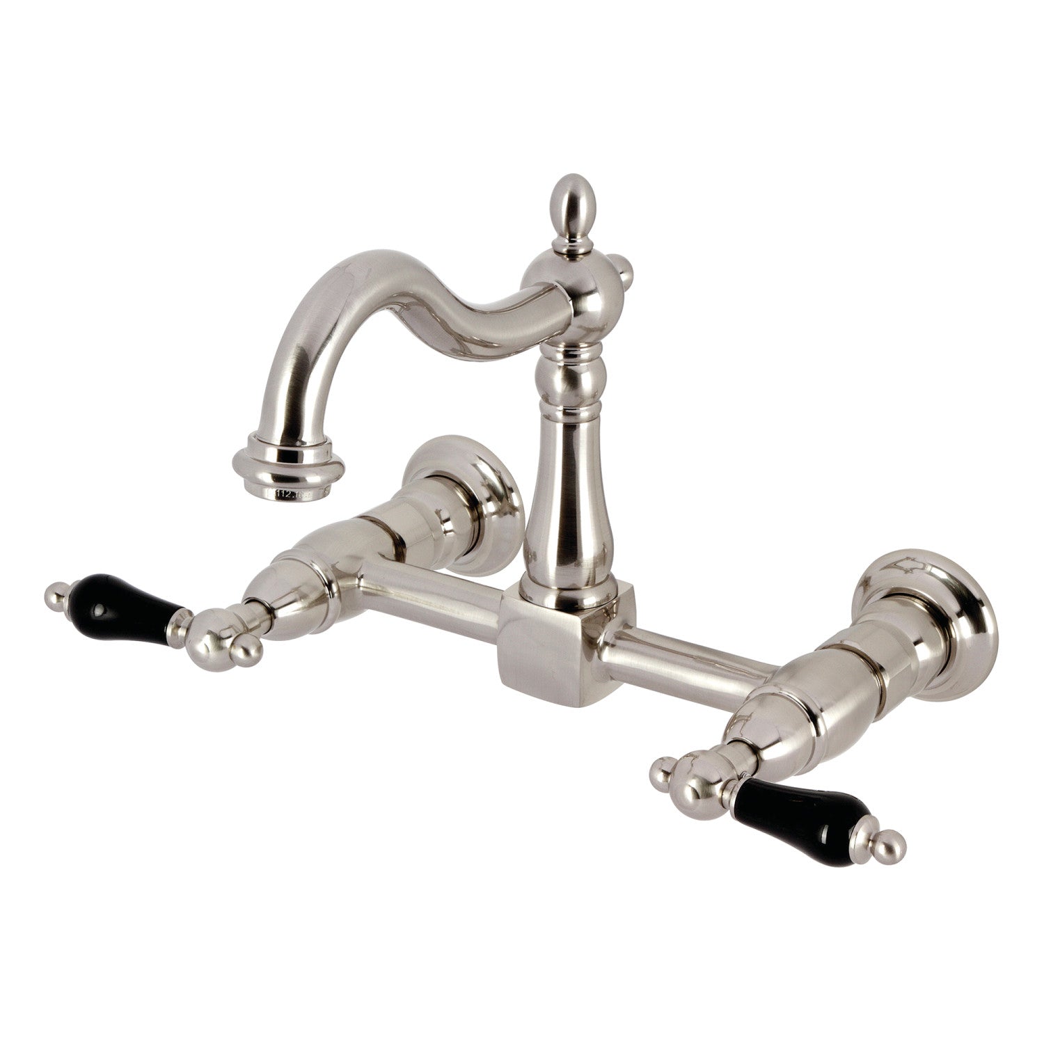 Kingston Heirloom KS1268PKL - Robinet de cuisine à deux poignées 2 trous Wall Mount Bridge, Nickel brossé