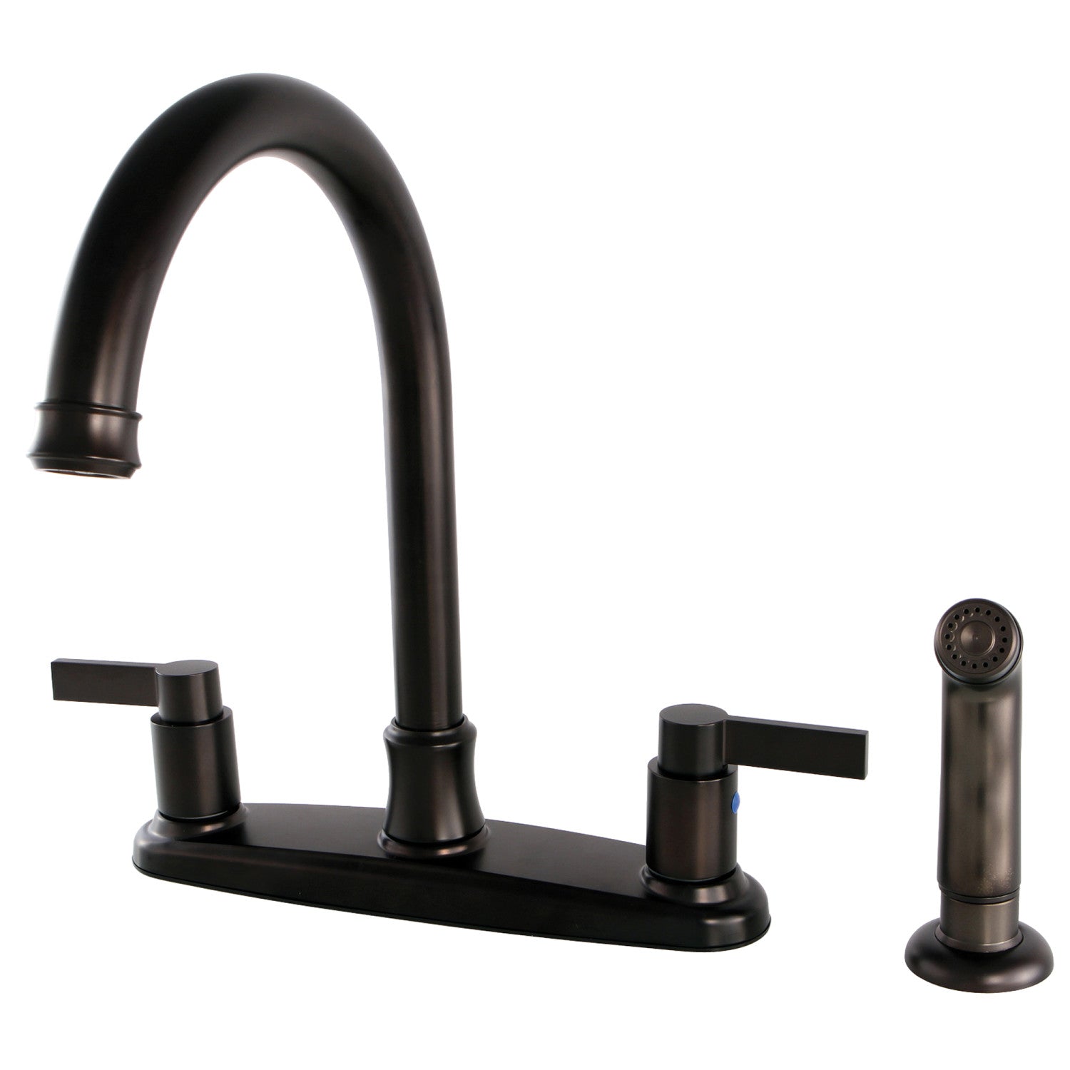 Kingston Tulare FB7795NDLSP - NuvoFusion Robinet de cuisine à deux poignées 4 trous 8" avec pulvérisateur latéral, bronze frotté à l'huile