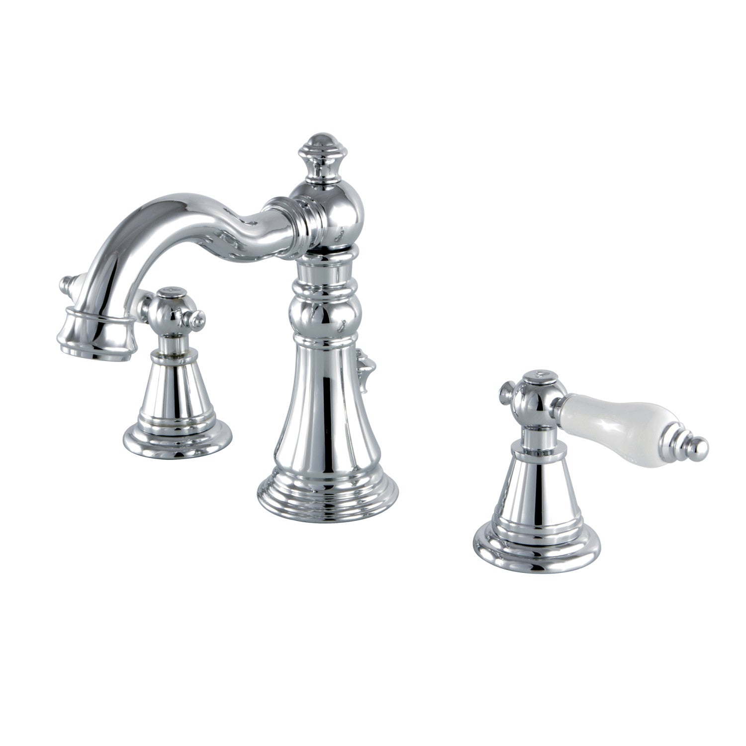 Kingston Heirloom FSC1971PL - English Classic Two-Handle 3-Hole Deck Mount Widespread Bathroom Faucet with Pop-Up Drain, Polished Chrome
