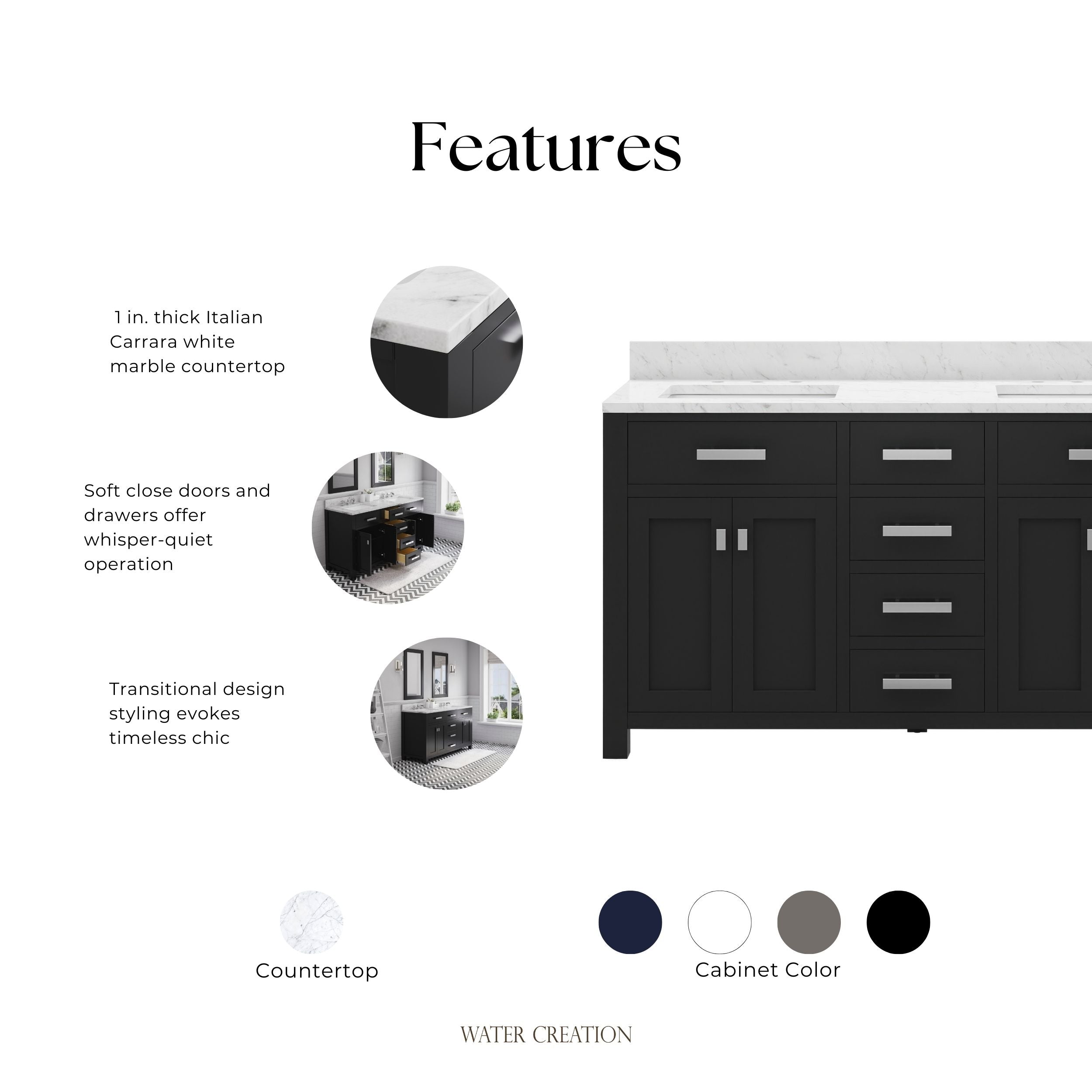 Kingston Luxe MS60CW01ES - 60 in. x 21.5 in. Bathroom Vanity Double Sink with Carrara White Marble Top, Espresso