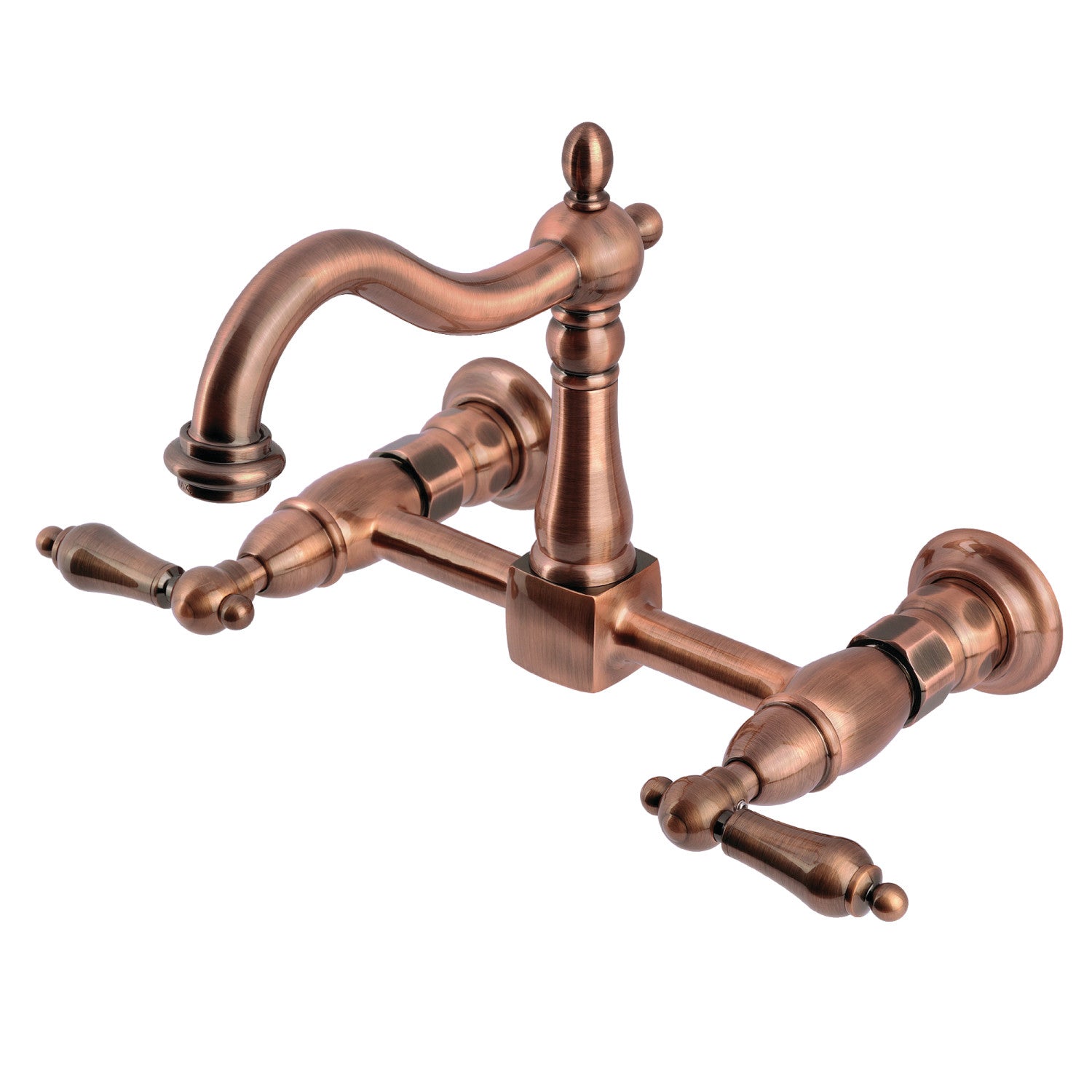 Kingston Heirloom KS126ALAC - Robinet de cuisine à deux poignées Heritage 2 trous Wall Mount Bridge, cuivre antique