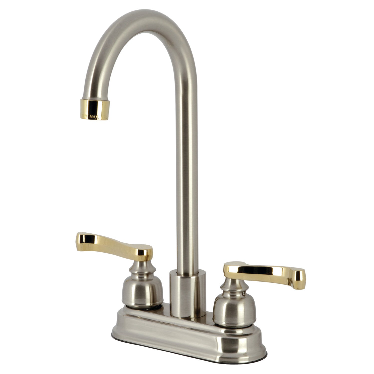 Kingston Tulare KB8499FL - Robinet de bar à deux poignées Royale 2 trous, nickel brossé/laiton poli