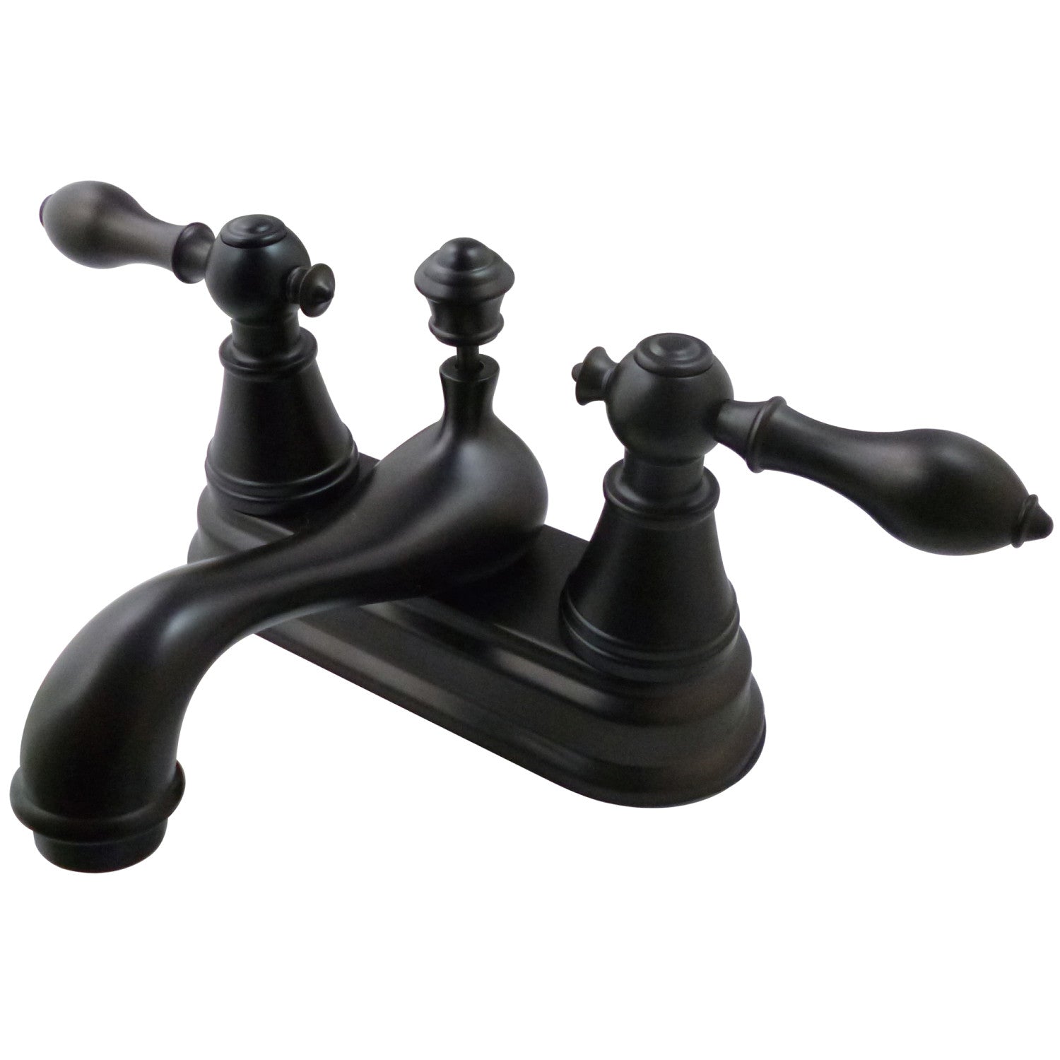 Kingston Heirloom FSY3605AL - Robinet de salle de bain double poignée classique anglais 3 trous montage sur plage 4-Inch Centerset avec drain à tirette, huile Rubbed Bronze