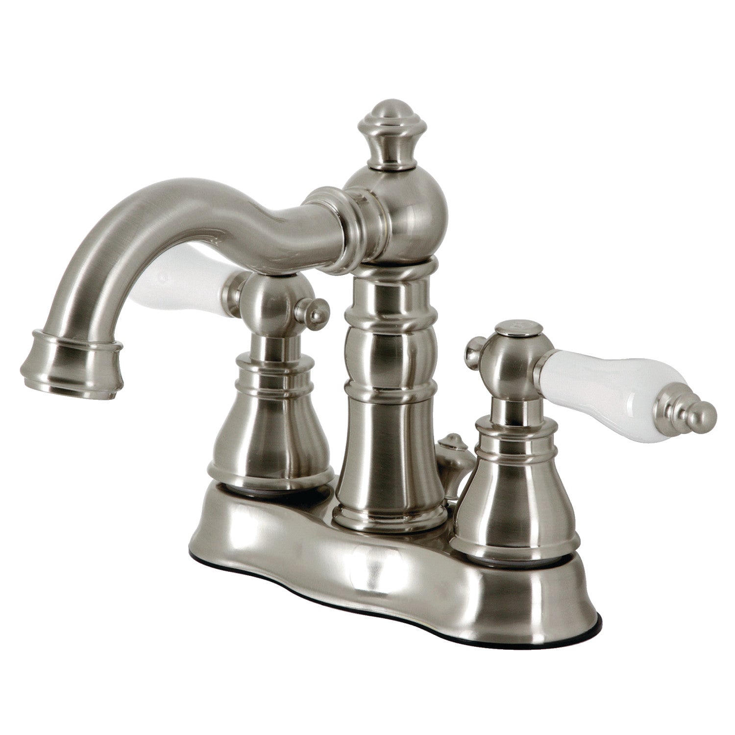 Kingston Heirloom FSC1608APL - American Patriot Double-Handle 3 trous montage sur plage 4-Inch Centerset Robinet de salle de bain avec laiton à tirette, Nickel brossé