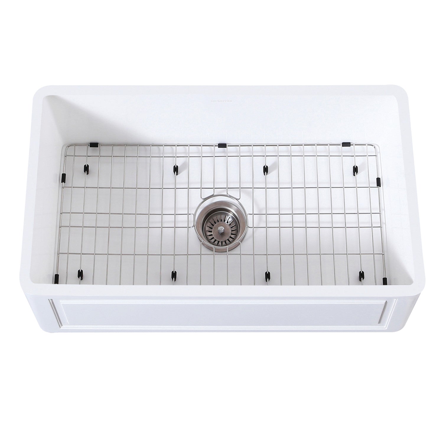 Kingston Arcticstone KGKFA331810LD 33-Inch Solid Surface White Stone Apron-Front Single Bowl Farmhouse Kitchen Sink with Strainer and Grid, Matte White/Brushed
