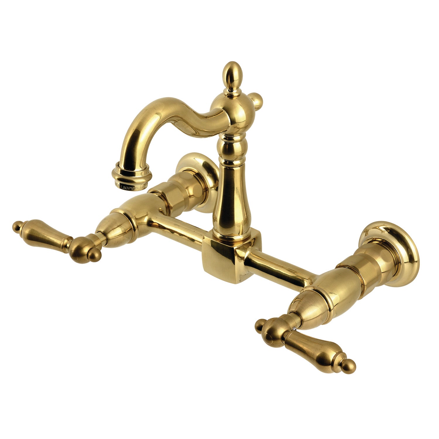 Kingston Heirloom KS2447AL - Robinet de cuisine à deux poignées Heritage 2 trous Wall Mount Bridge, laiton brossé