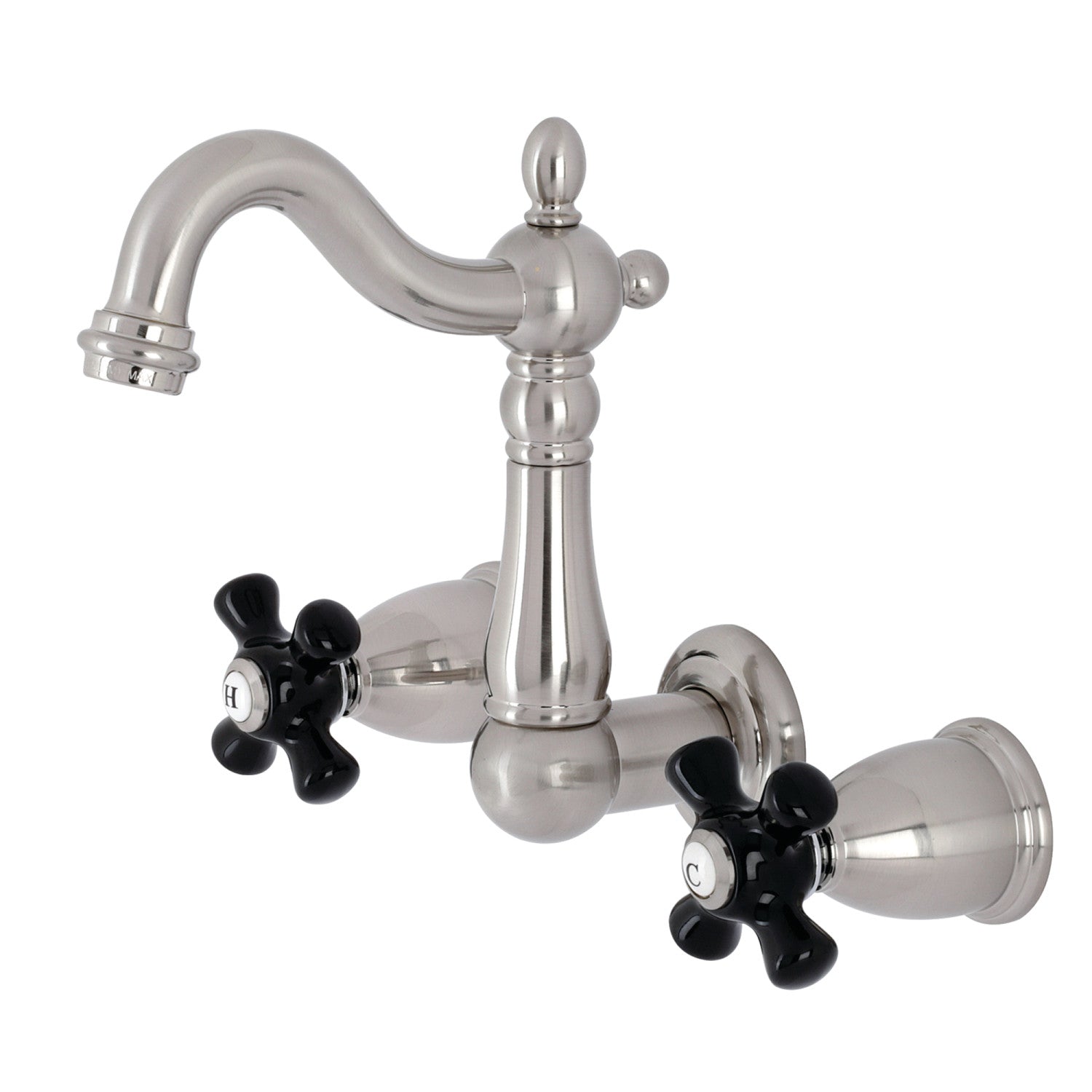 Kingston Heirloom KS1228PKX - Robinet de salle de bains à double poignée 3 trous Wall Mount, Nickel brossé