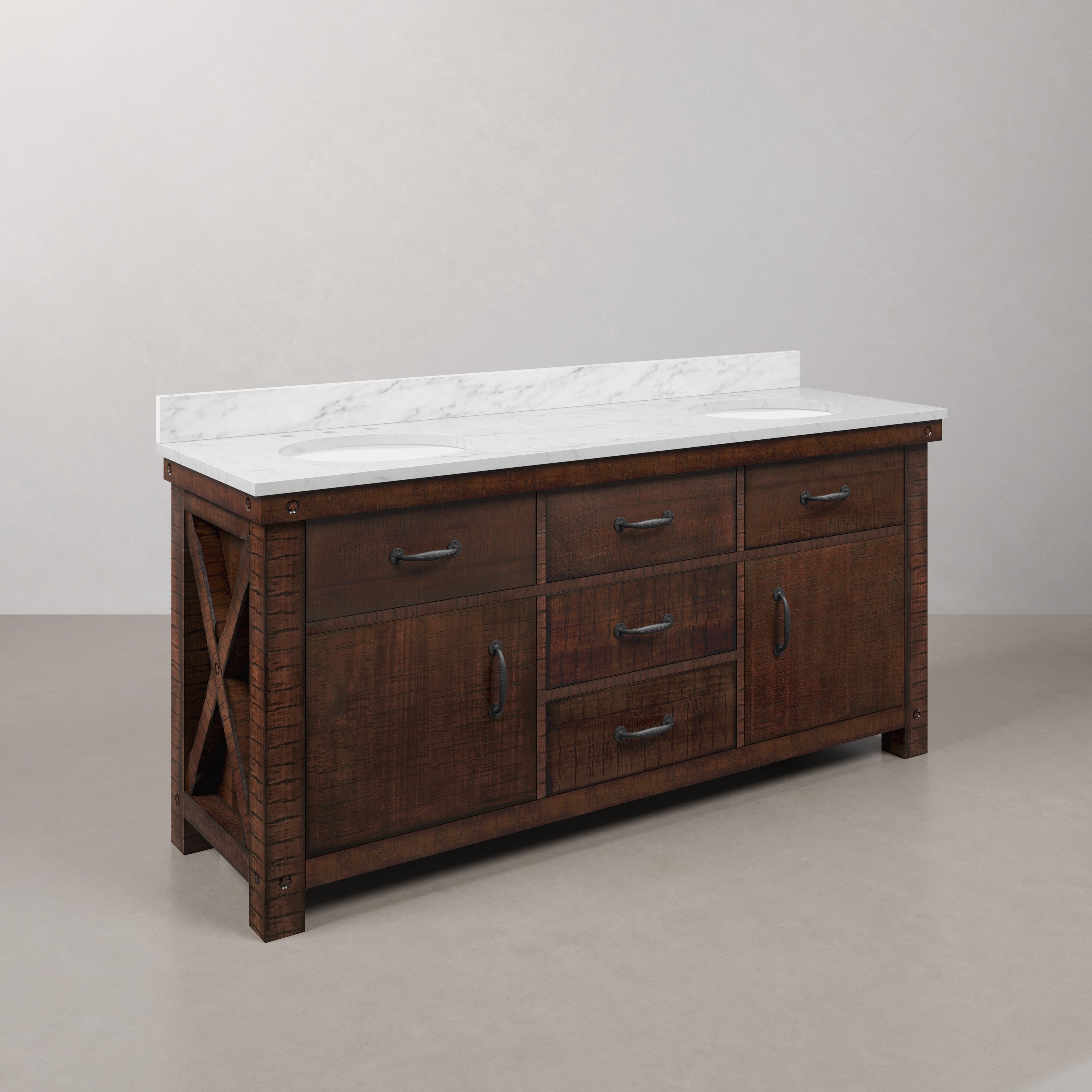 Kingston Luxe AB72CW03RS - 72 in. x 22 in. Bathroom Vanity Marble Top and White Basin, Rustic Sierra