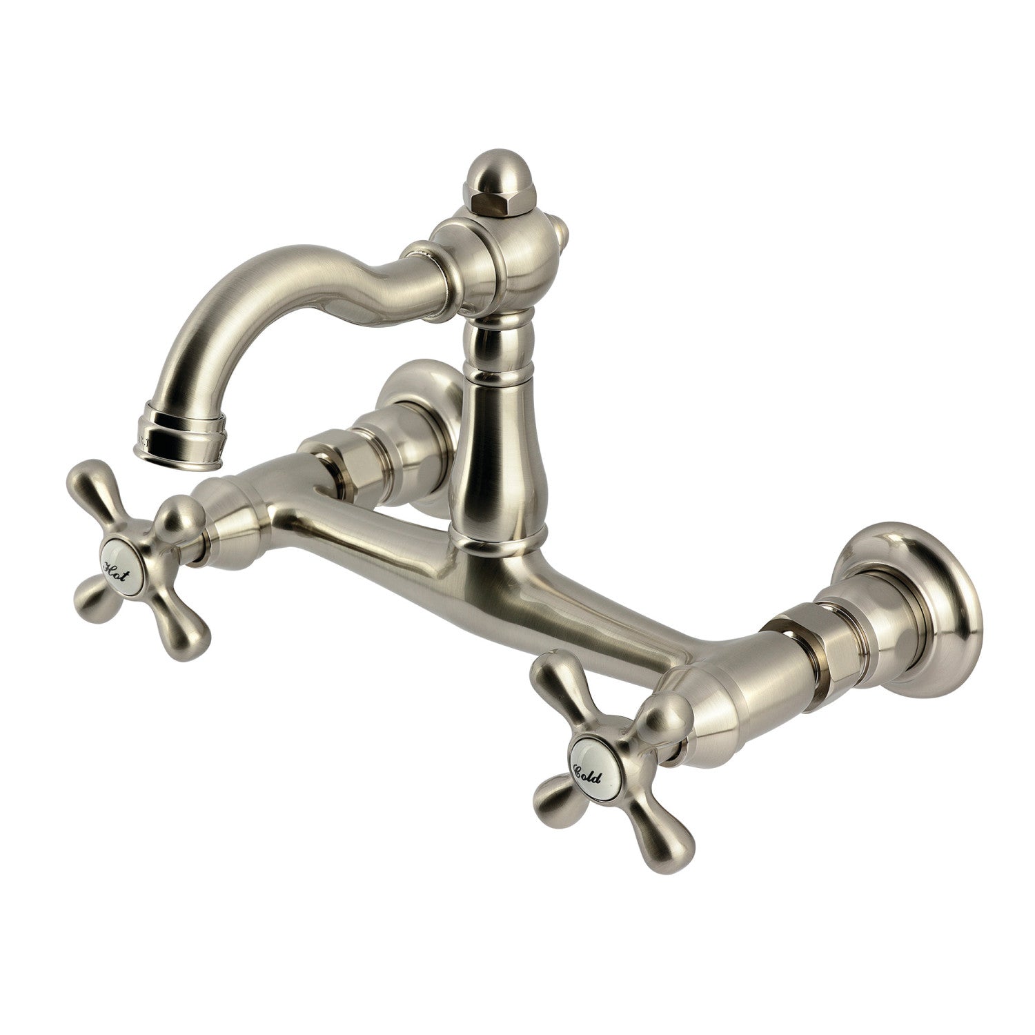 Kingston Heirloom KS3258AX - Robinet de cuisine à deux poignées vintage 2 trous Wall Mount Bridge, nickel brossé