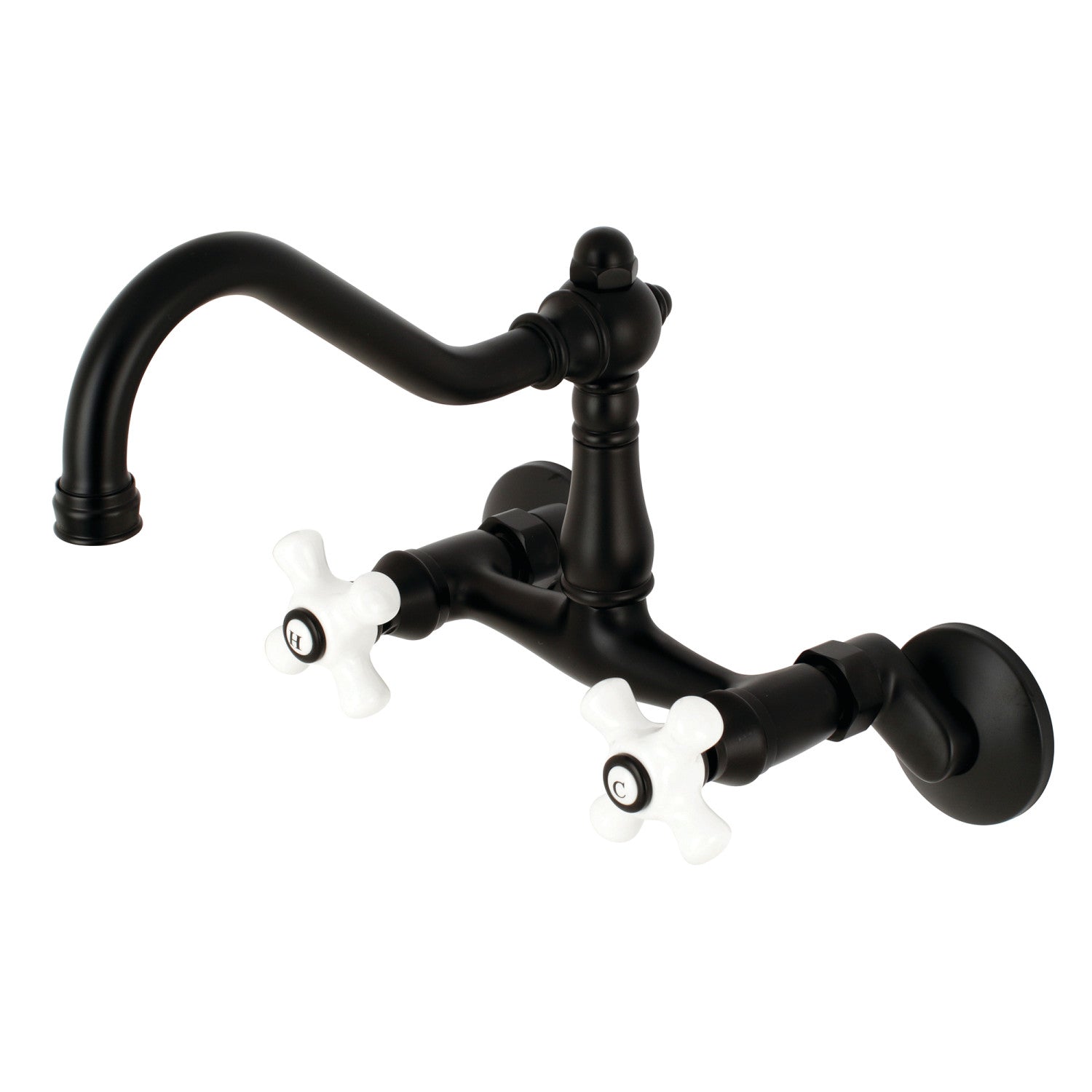 Kingston Heirloom KS3220PX - Robinet de cuisine à deux poignées vintage 2 trous Wall Mount Bridge, noir mat