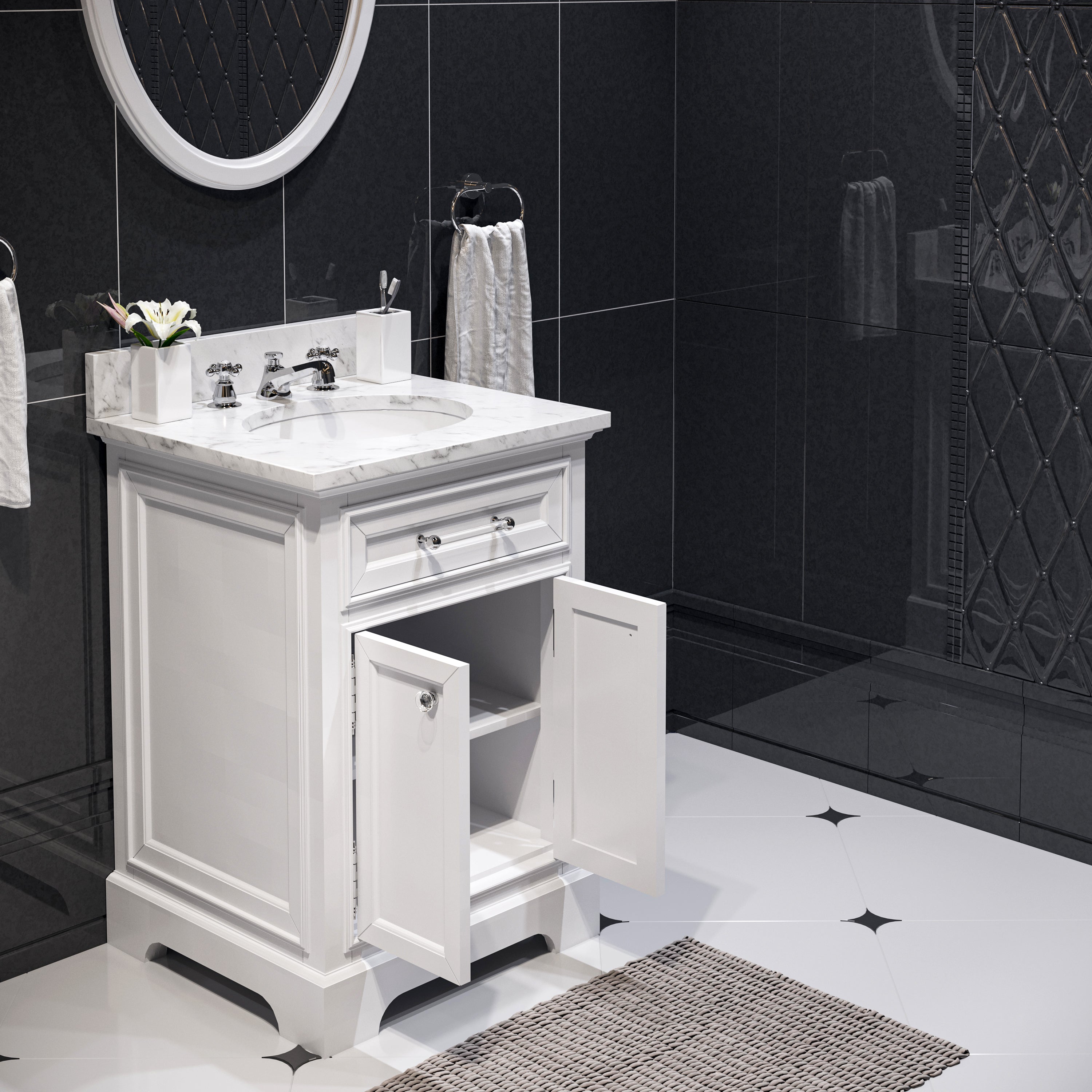 Kingston Luxe DE24CW01PW - 24 in. x 22 in. Bathroom Vanity Marble Top and White Basin, White