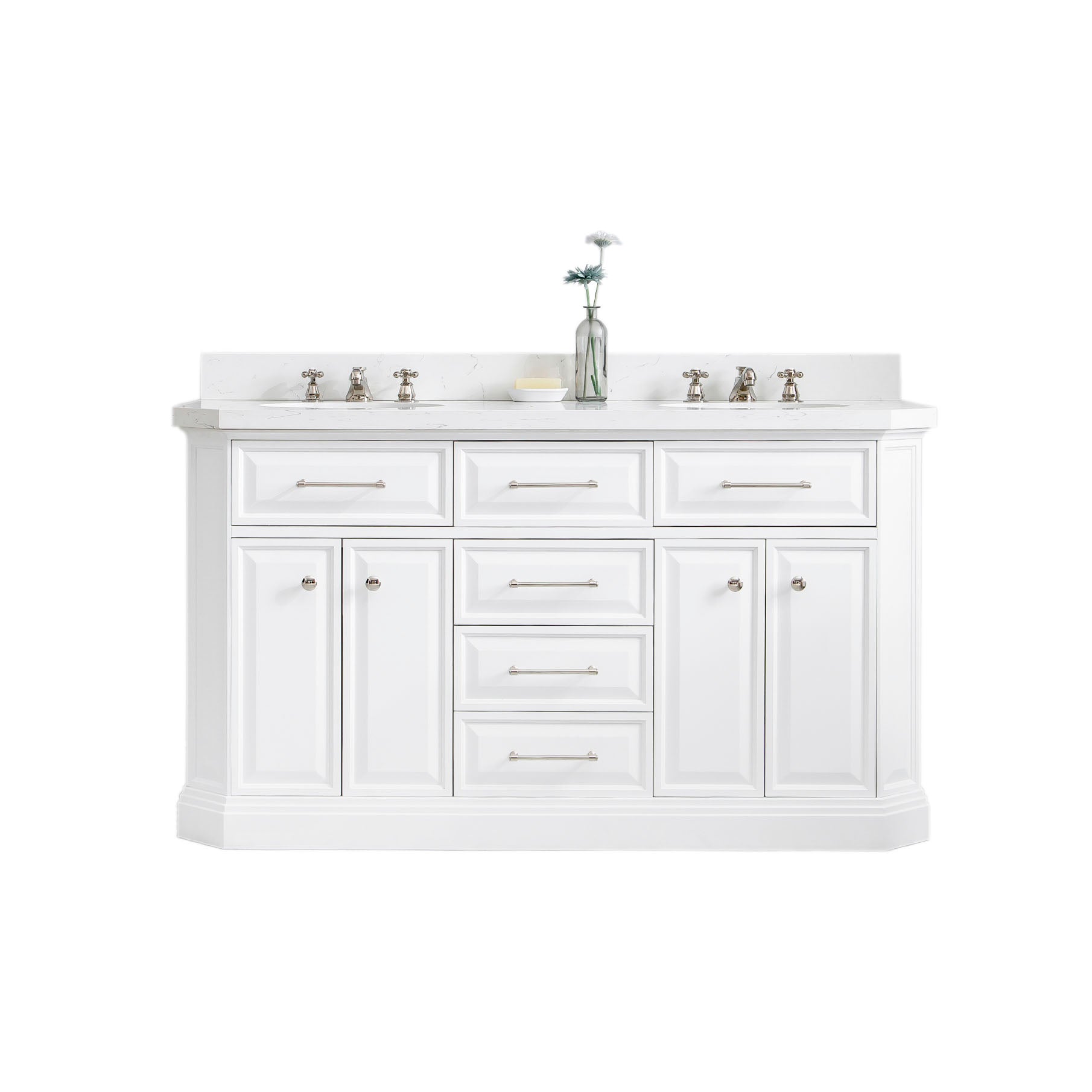 Kingston Luxe PA60QZ05PW - 60 in. x 22 in. Bathroom Vanity Quartz Top and White Basin, Pure White