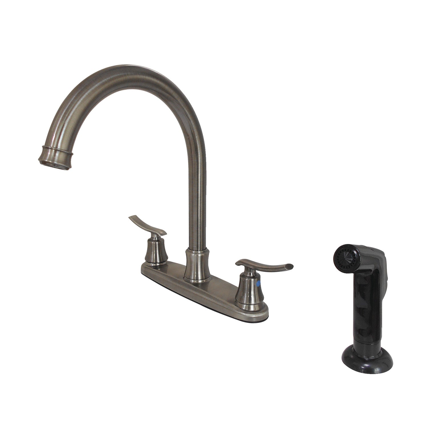Kingston Tulare FB7794JLSP - Robinet de cuisine à deux poignées Jamestown 4 trous 8" avec pulvérisateur latéral, noir inoxydable