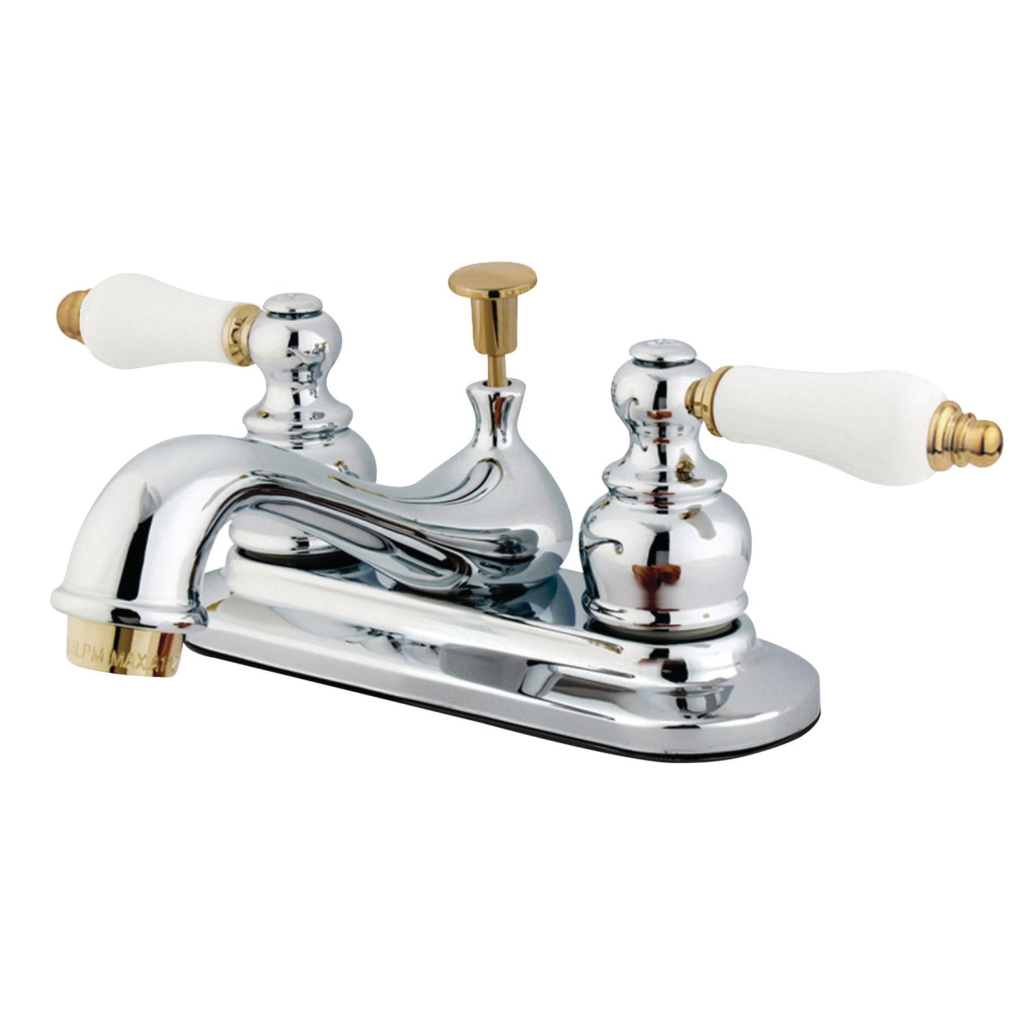 Kingston Heirloom KB604B - Restoration Double-Handle 3 trous montage sur plage 4-Inch Centerset Robinet de salle de bains avec drain à tirette, poli Chrome / laiton poli