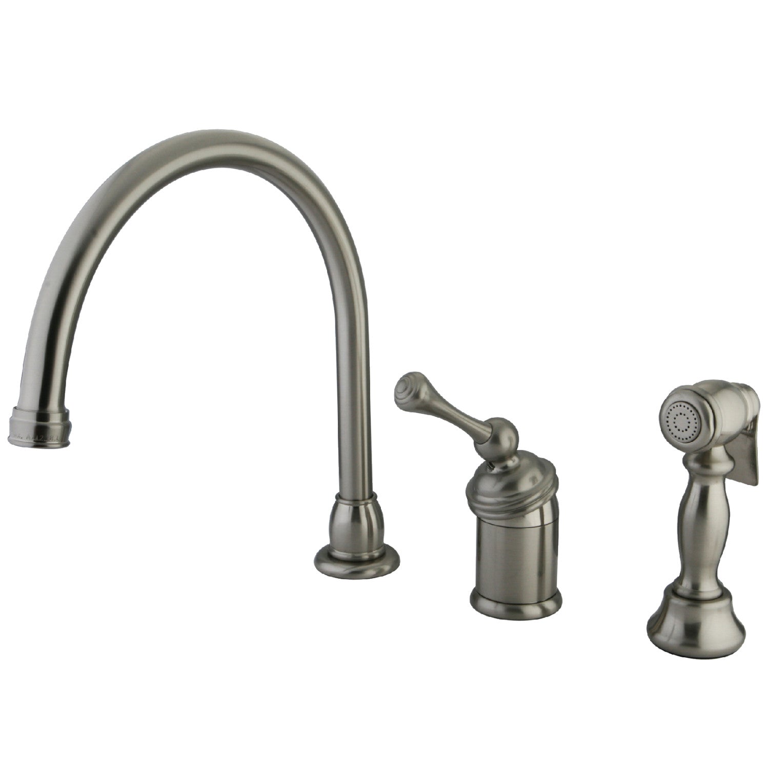 Kingston Tulare KB3818BLBS - Robinet de cuisine à une poignée géorgienne 3 trous avec pulvérisateur en laiton, nickel brossé