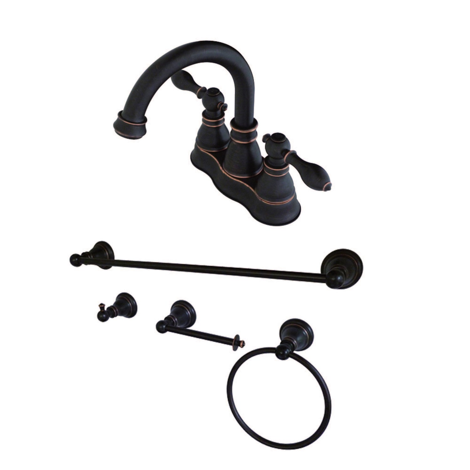 Kingston Heirloom FSK1616ACL - American Classic Double-Handle 3 trous montage sur plage 4-Inch Centerset Robinet de salle de bains avec kit d'accessoires de salle de bains 4-Piece, Naples Bronze