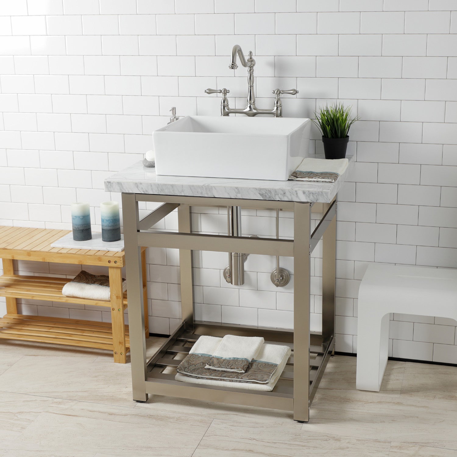 Kingston Sona CC53308DLTRMK2 - Trimscape Modern Plumbing Sink Trim Kit with Bottle Trap and Overflow Drain, Brushed Nickel