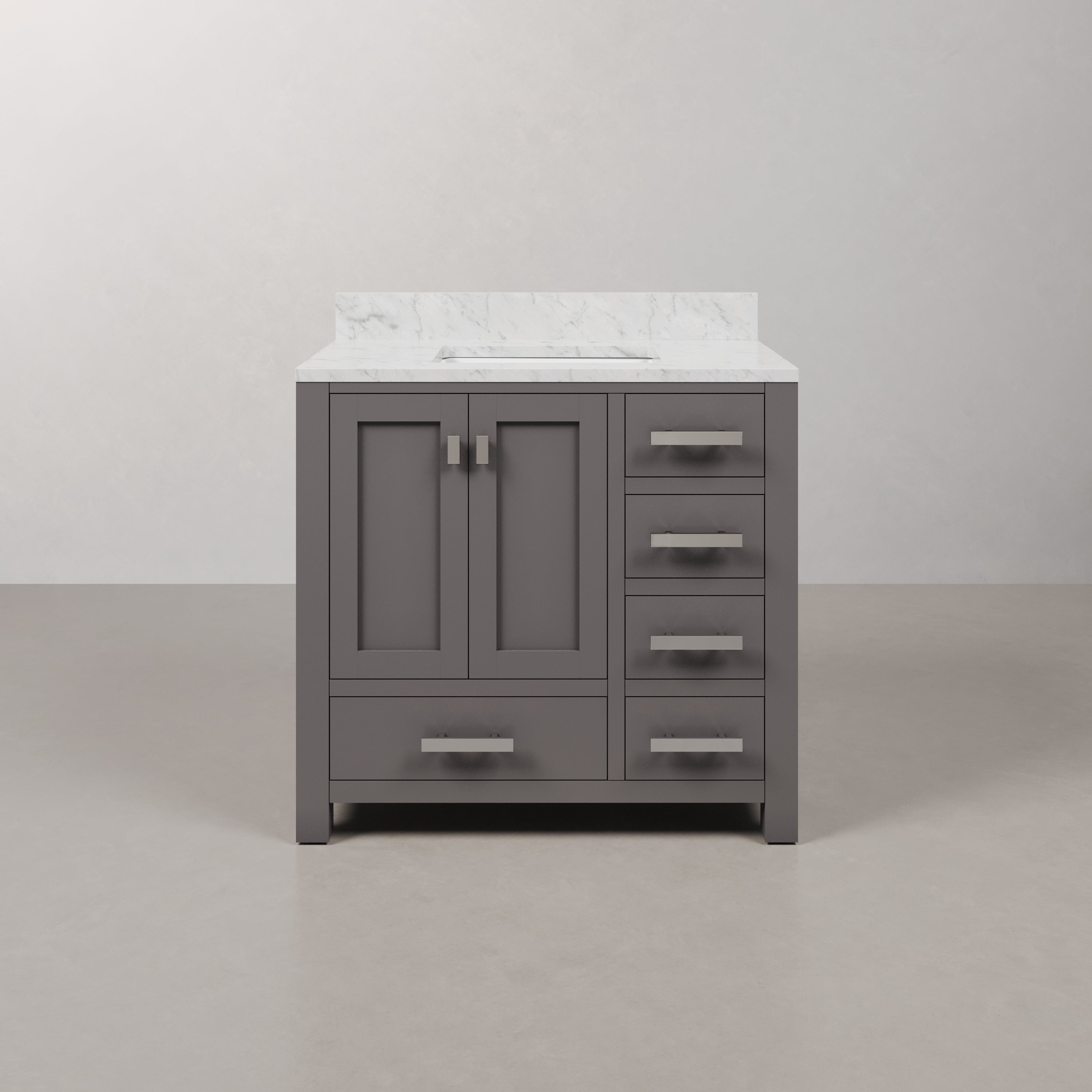 Kingston Luxe MS36CW01CG - 36 in. x 21.5 in. Bathroom Vanity Marble Top in Carrara White and White Basin, Gray