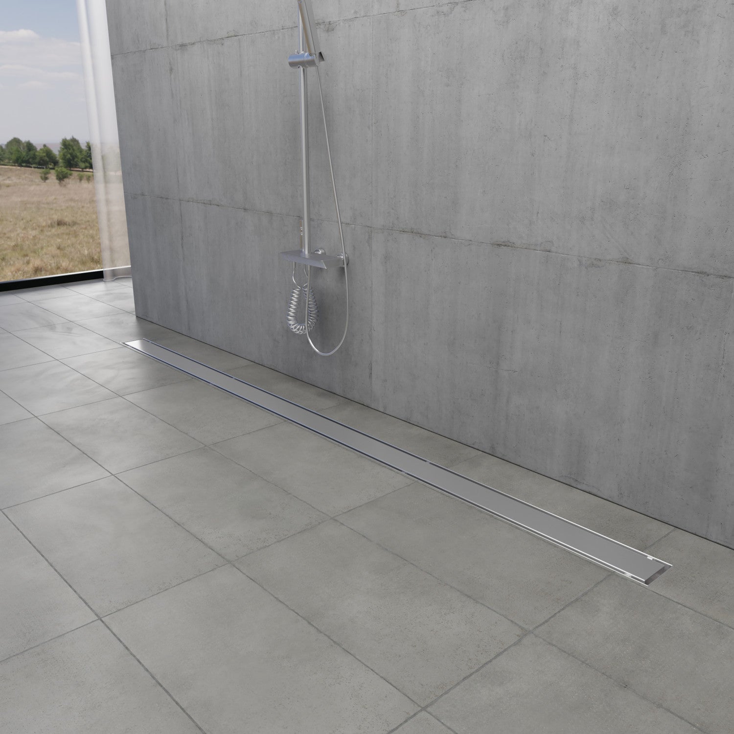 Kingston Watercourse BSF6028 60-Inch Stainless Steel Linear Shower Drain with Reversible Tile Insert and Flat Grate, Brushed Nickel