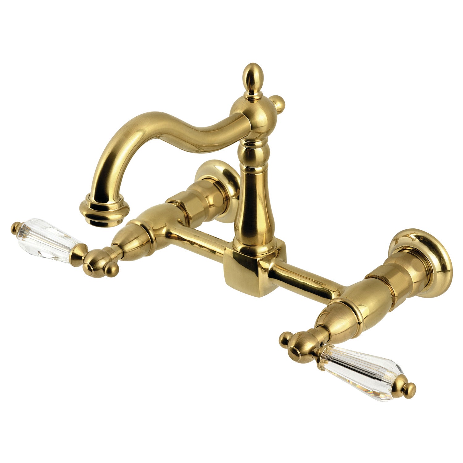 Kingston Heirloom KS1267WLL - Robinet de cuisine à deux poignées Willshire 2 trous Wall Mount Bridge, laiton brossé
