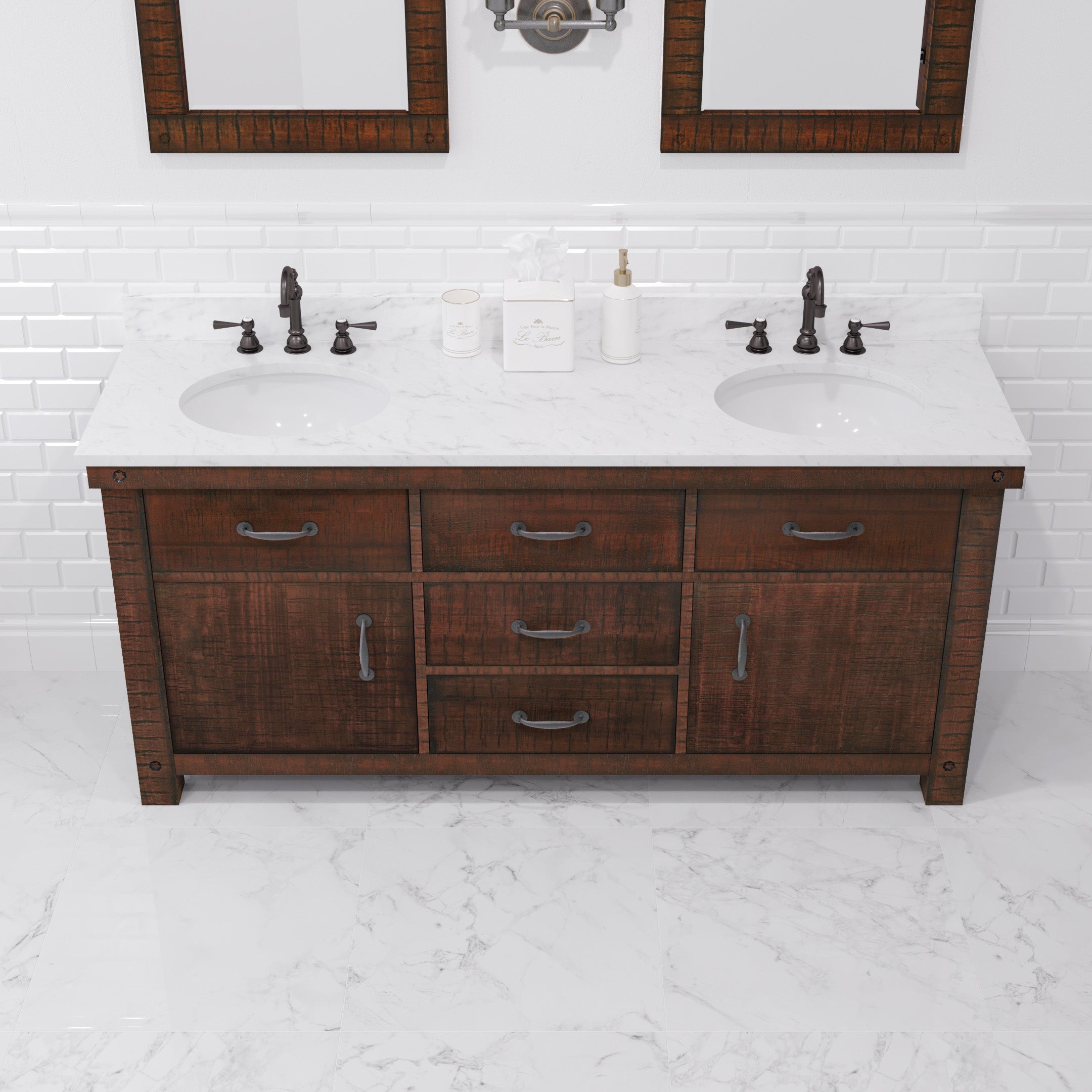 Kingston Luxe AB72CW03RS - 72 in. x 22 in. Bathroom Vanity Marble Top and White Basin, Rustic Sierra