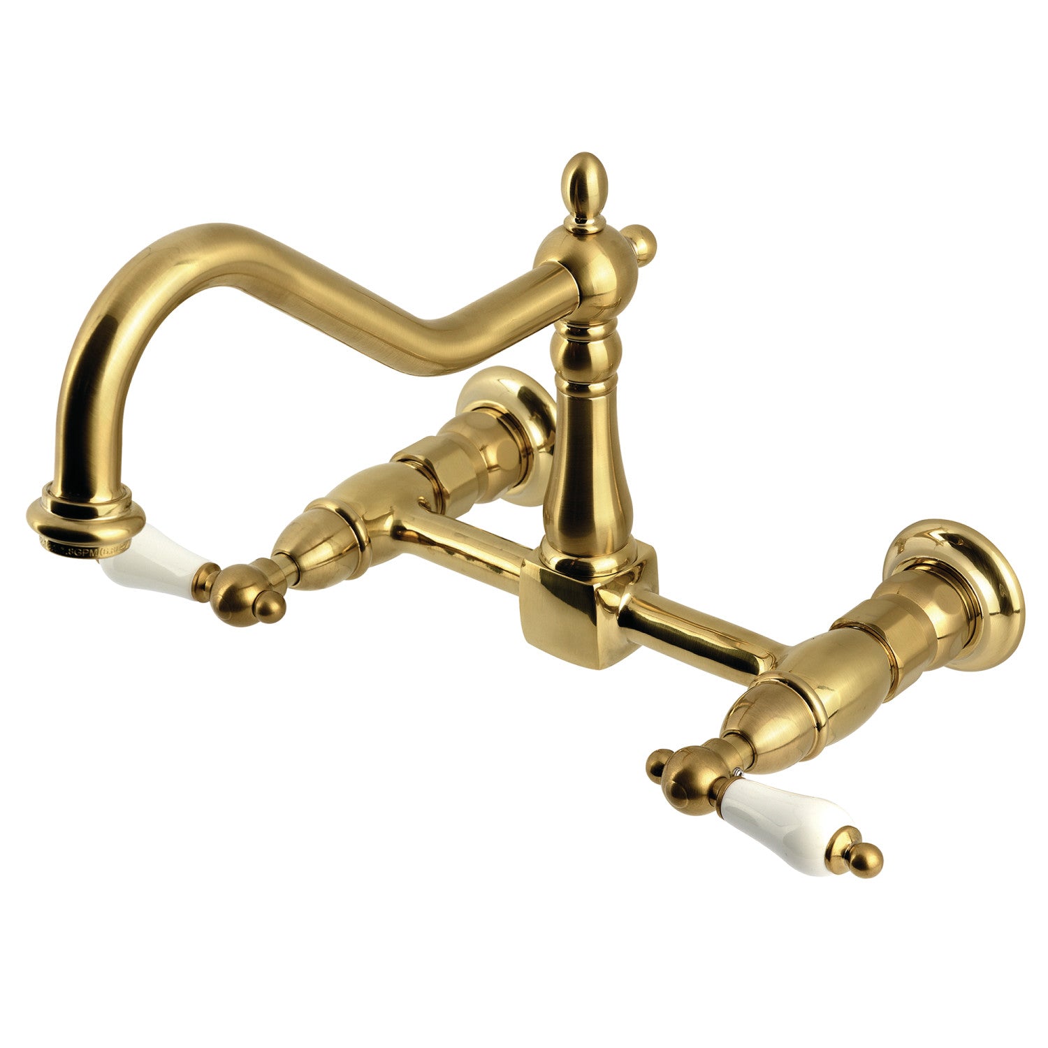 Kingston Heirloom KS1247PL - Robinet de cuisine à deux poignées Heritage 2 trous Wall Mount Bridge, laiton brossé