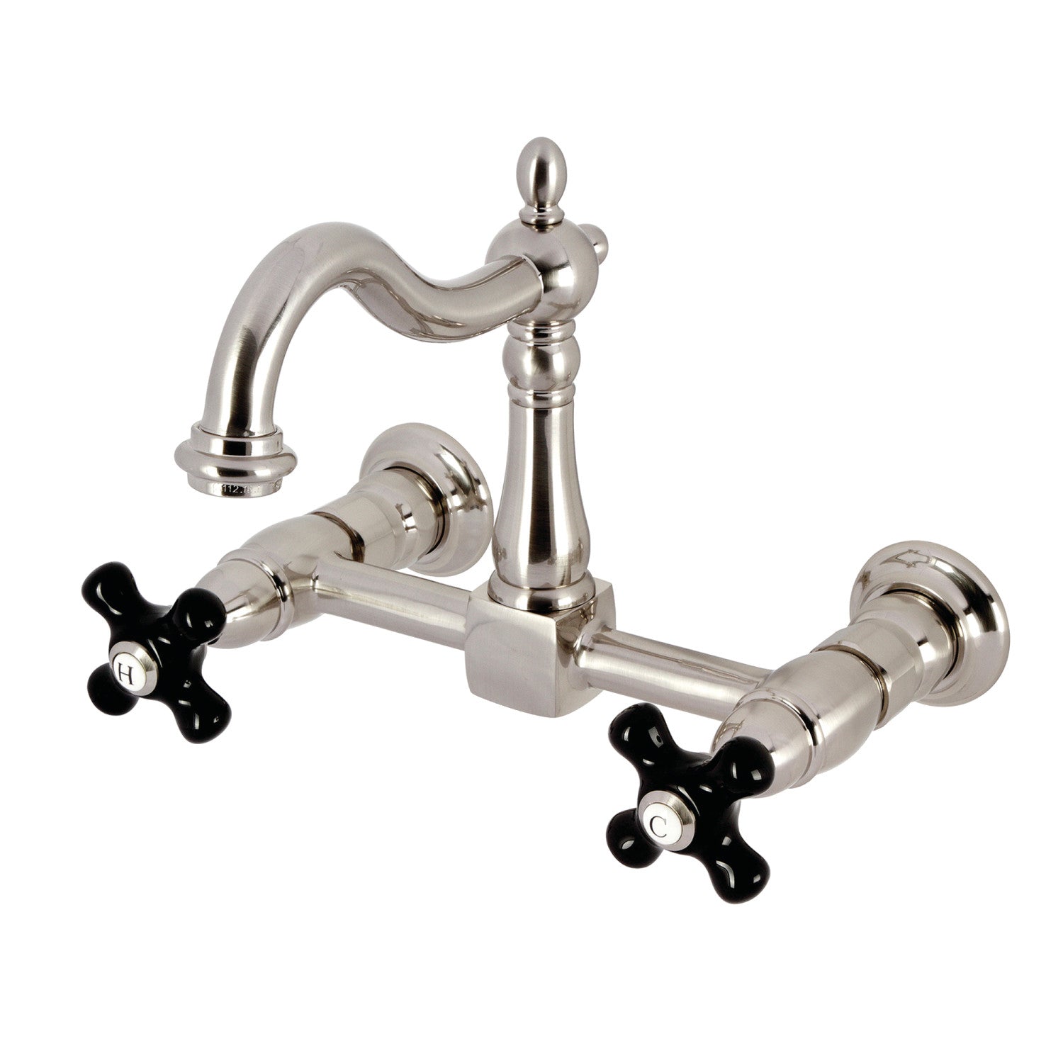 Kingston Heirloom KS1268PKX - Robinet de cuisine à deux poignées 2 trous Wall Mount Bridge, Nickel brossé