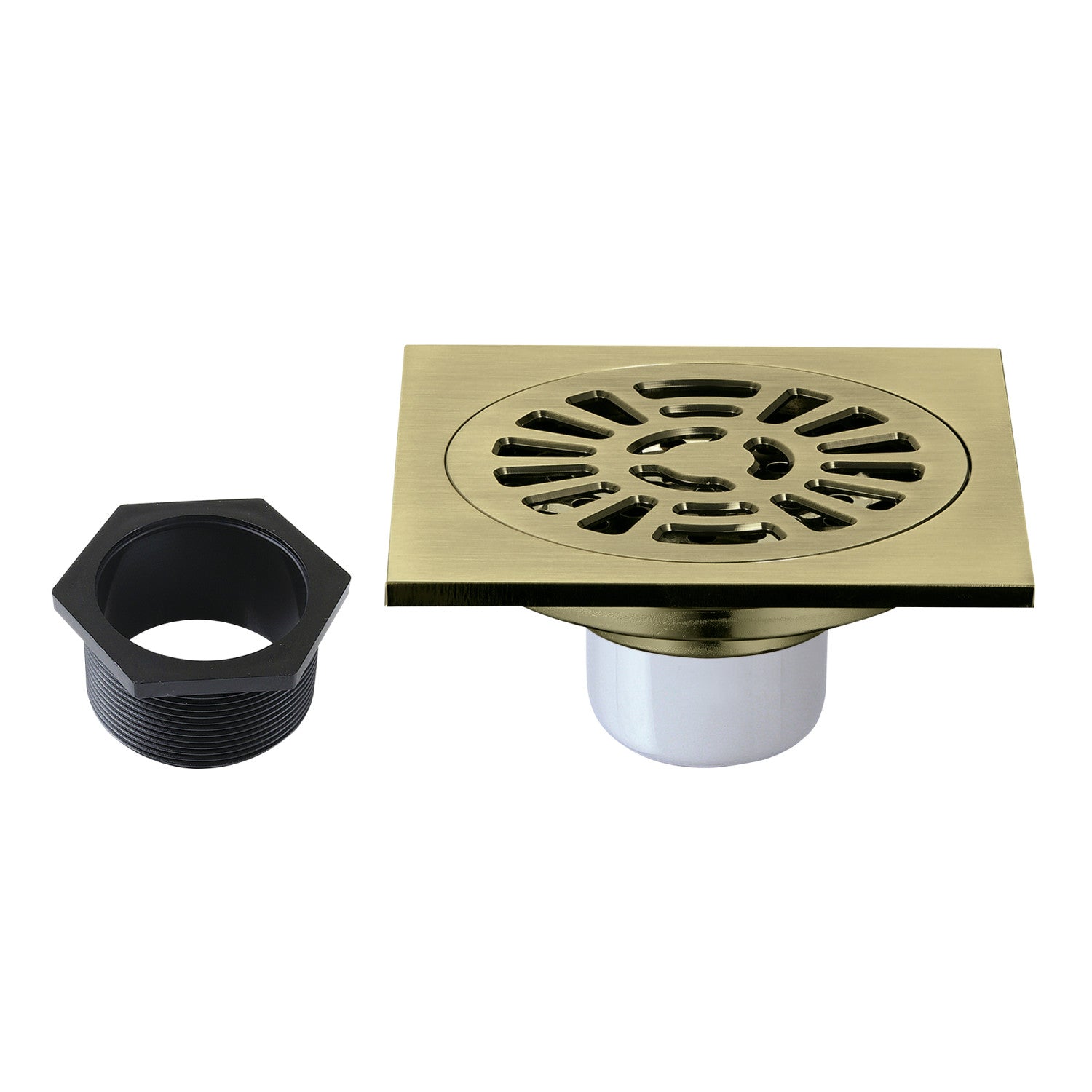 Kingston Watercourse BSF4267AB 4-Inch Brass Square Grid Shower Drain with Hair Strainer, Antique Brass